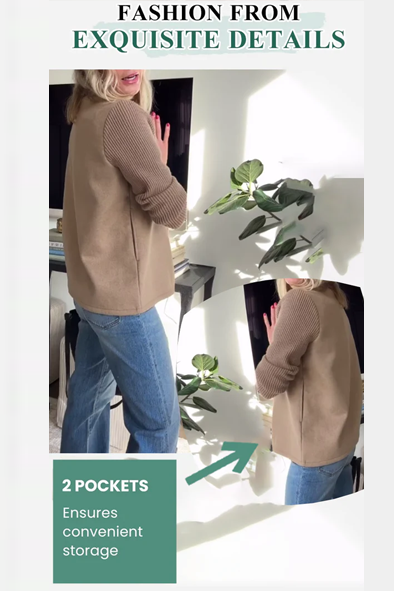 Triko Kollu Kruvaze Kaşe Ceket