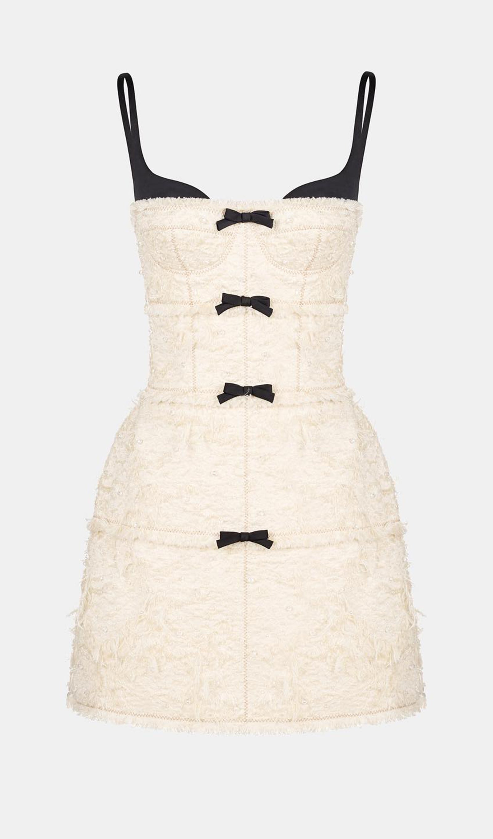 Tüylü Siyah /Beyaz Mini Elbise