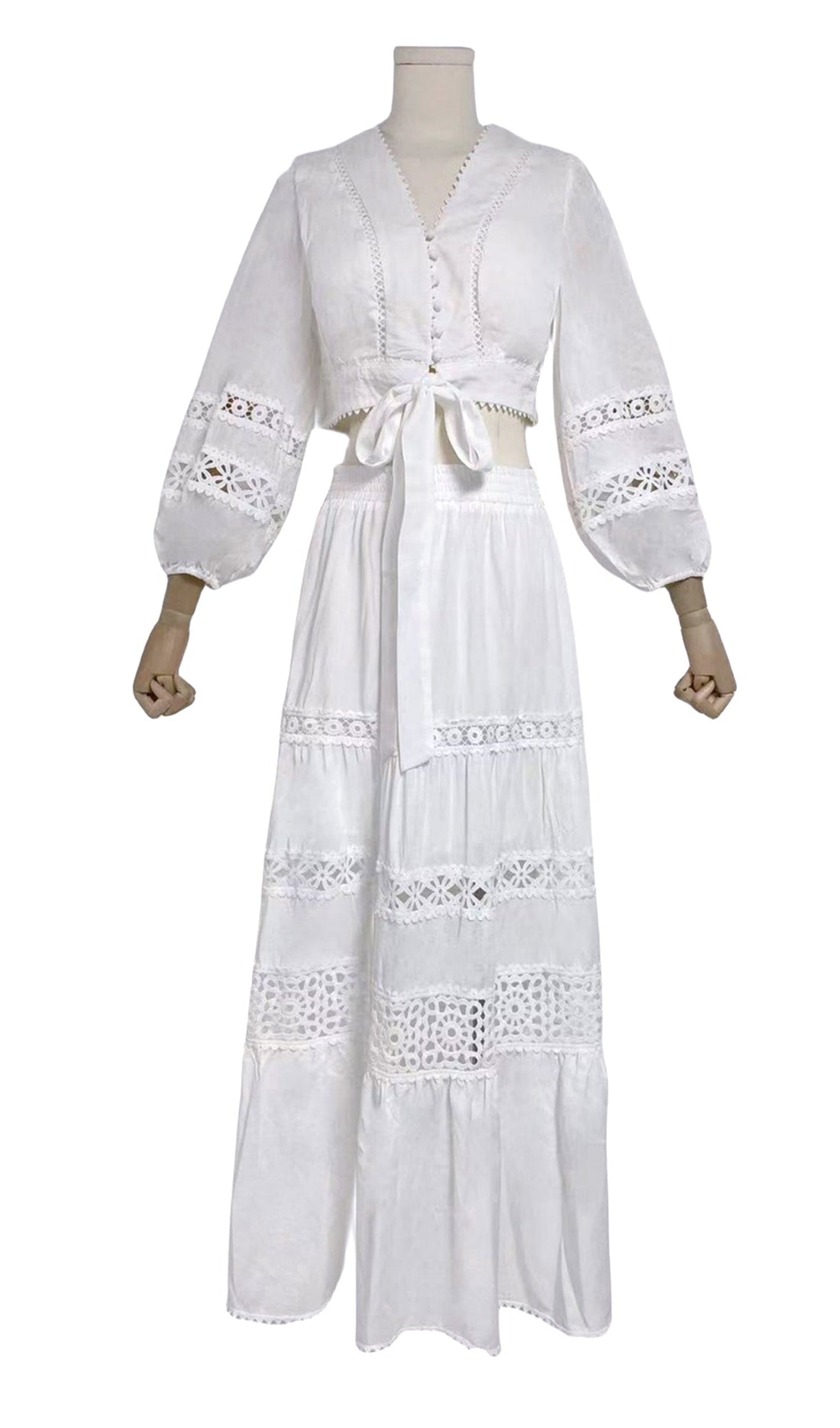 İki Parçalı Uzun Kollu Kroşe Maxi Etek ve Üst Takım