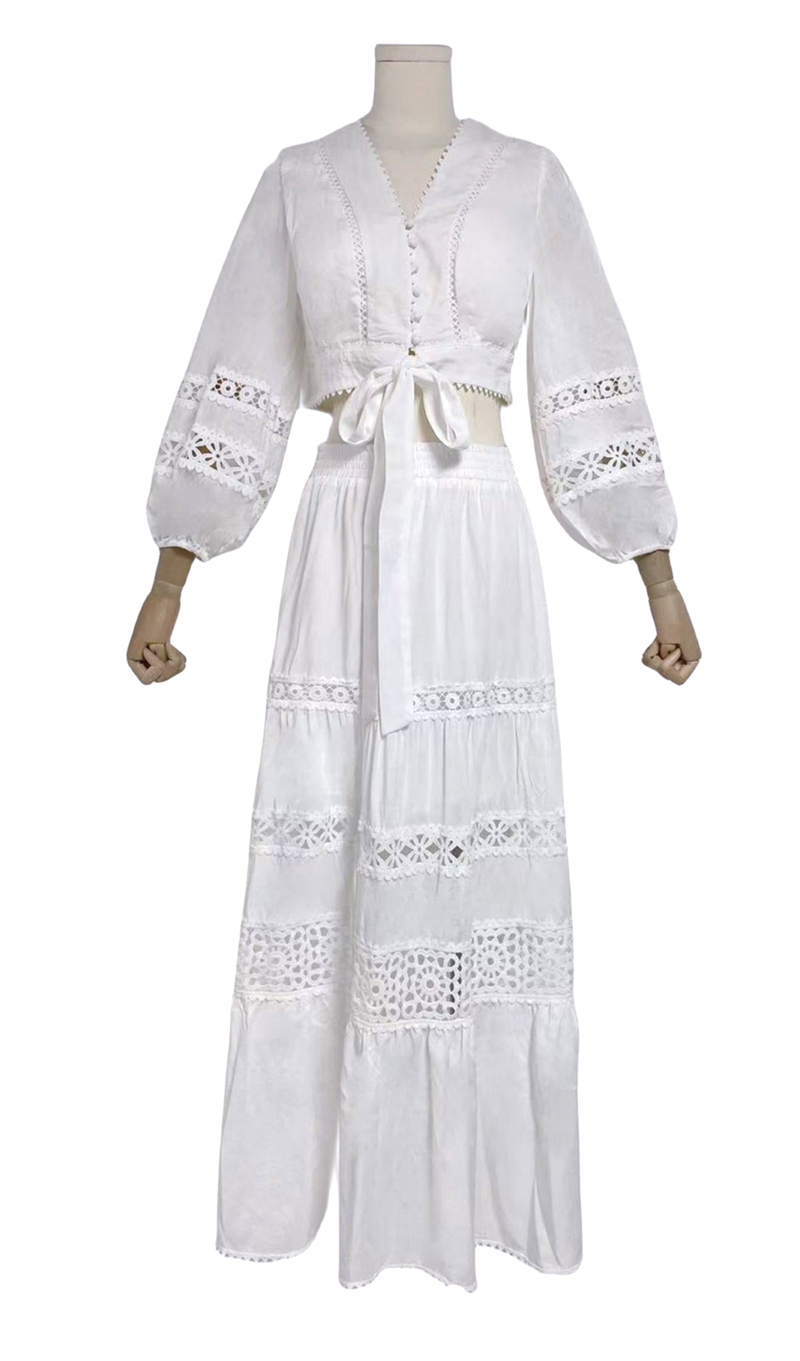 İki Parçalı Uzun Kollu Kroşe Maxi Etek ve Üst Takım