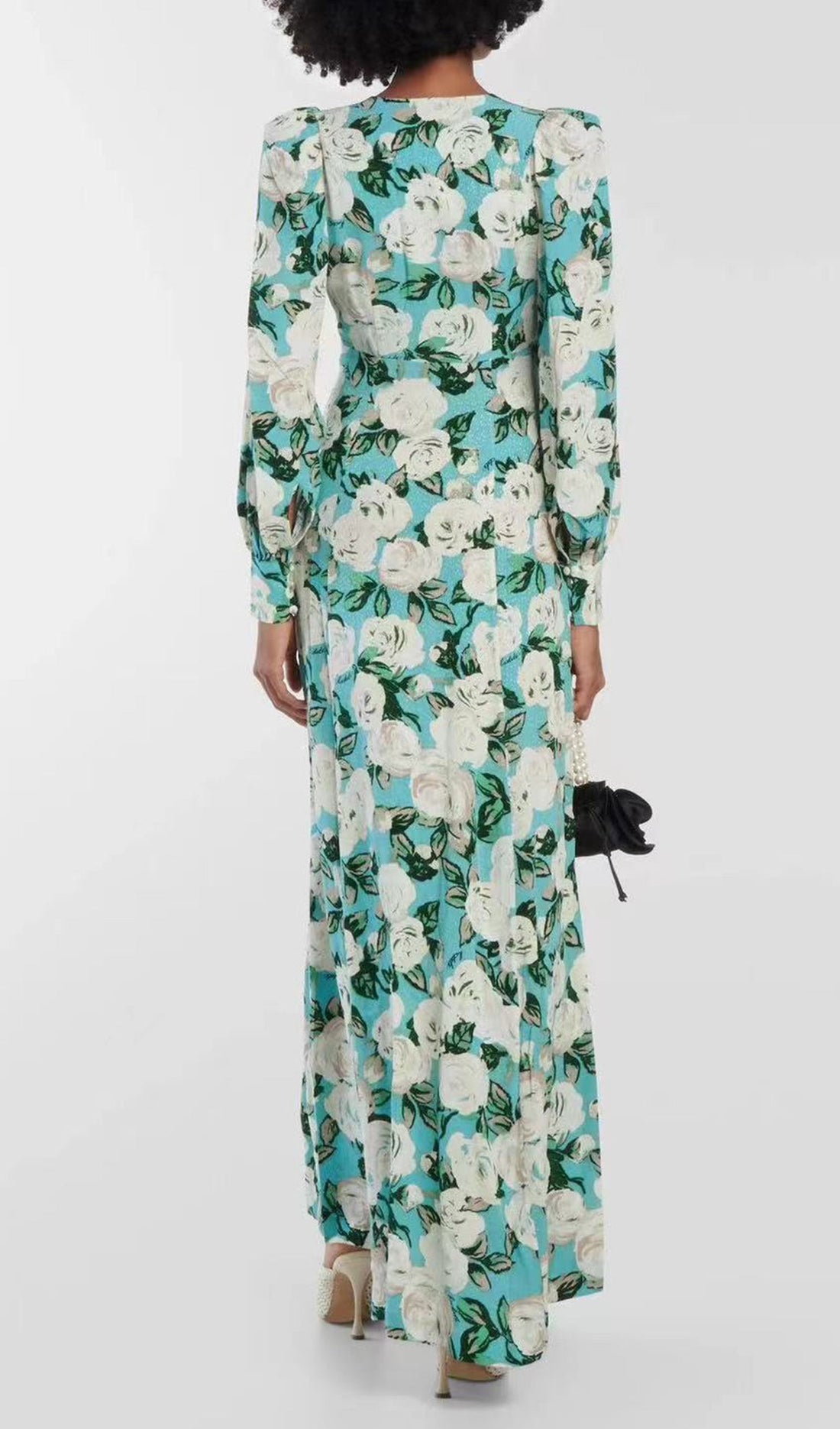 Çiçekli V Yaka A Line Maksi Elbise
