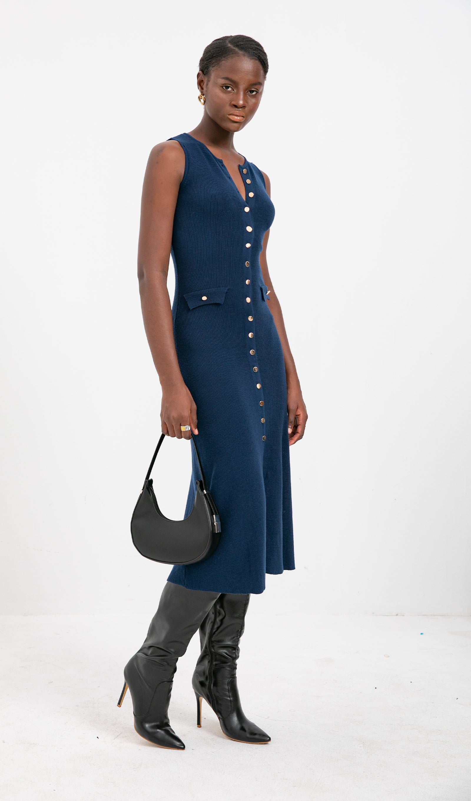 Trendy A-line Örme Midi Elbise