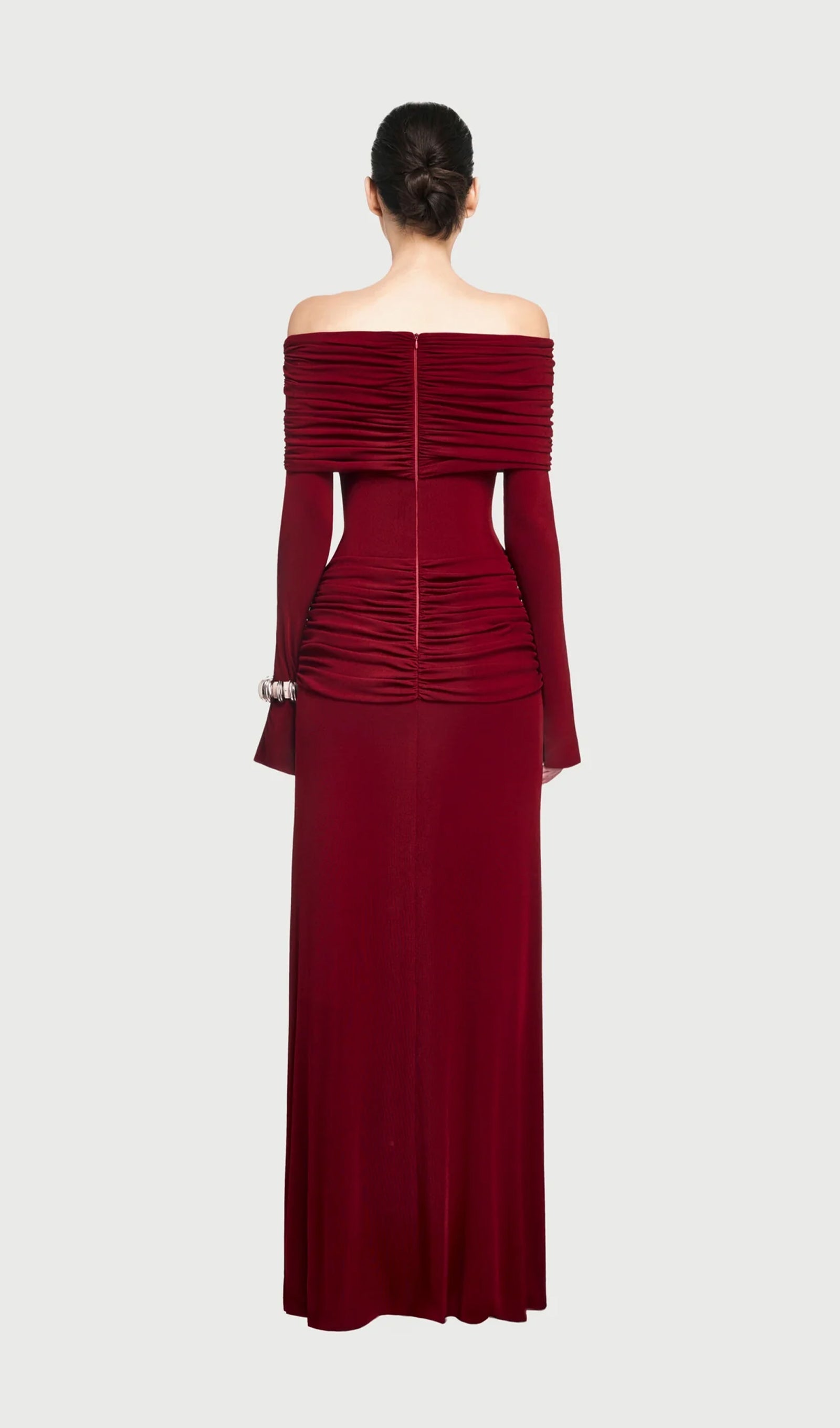 Jersey Drapeli Omuzları Açık Maksi Elbise