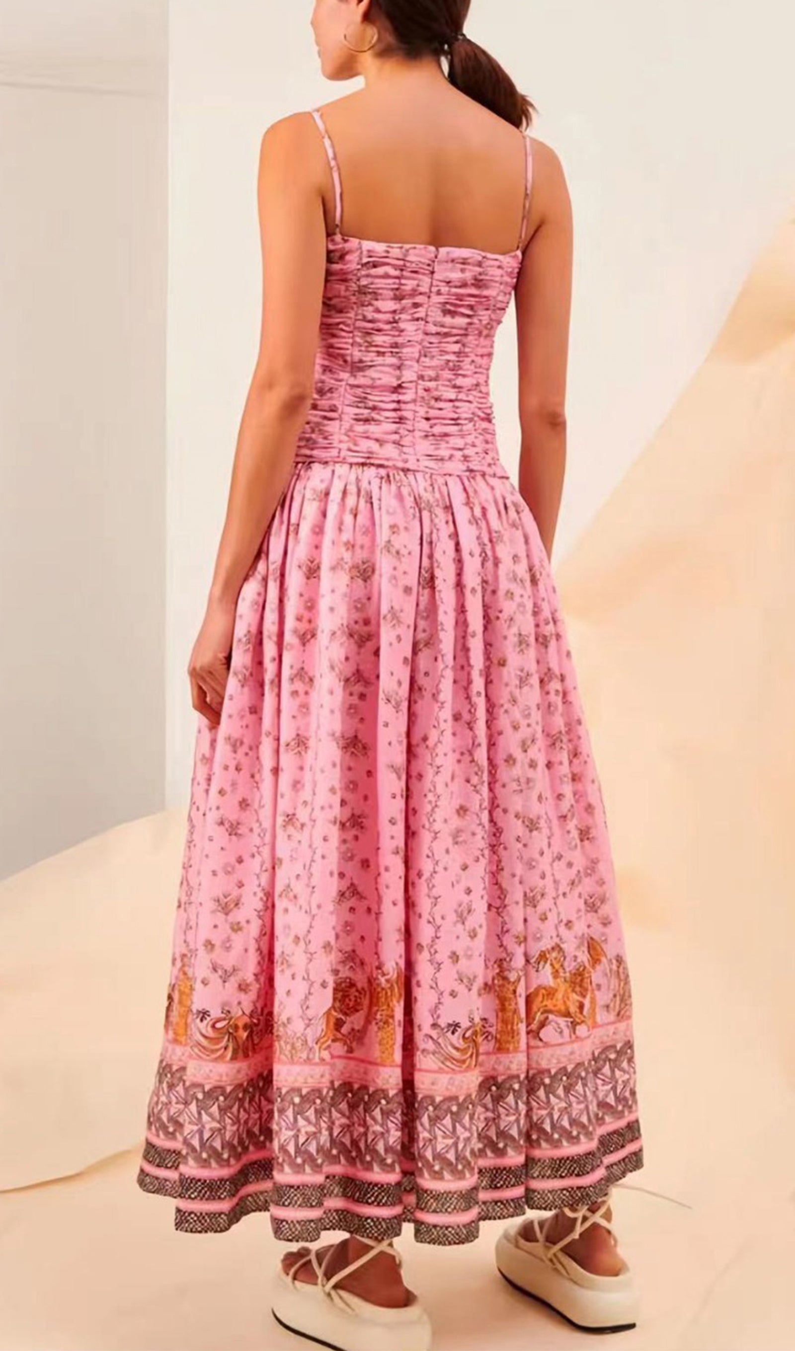 Çiçekli Scrunch Fit ve Flare Maksi Elbise