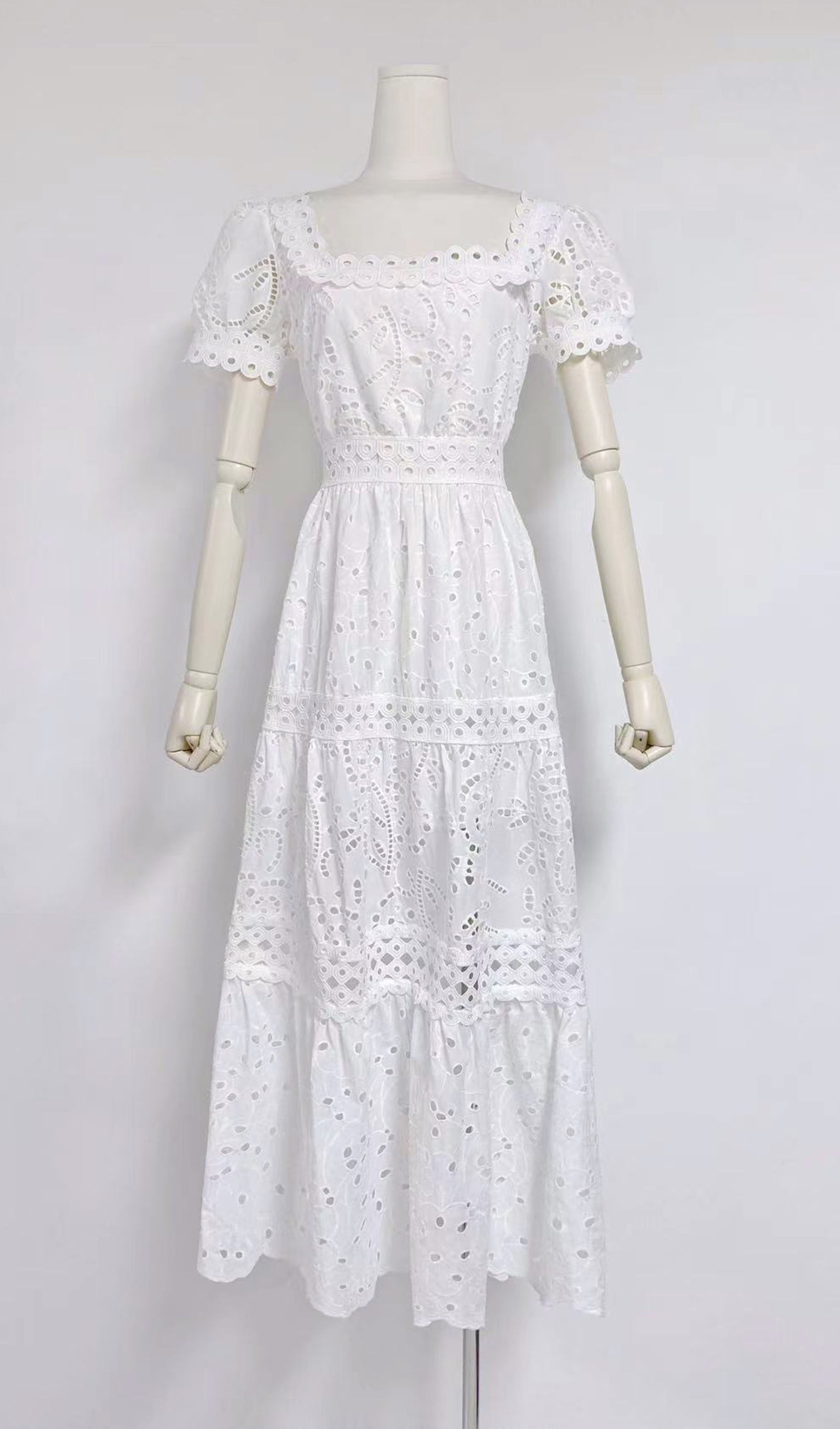 Kare Yaka A Line Kroşe Maxi Elbiseler