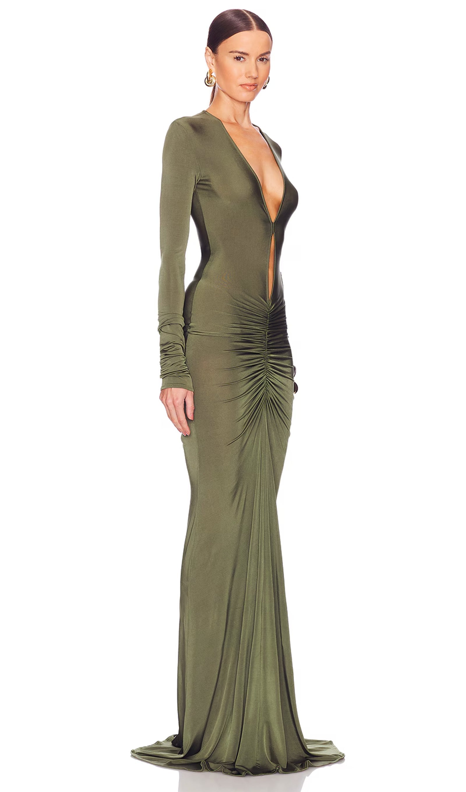 V Yaka Dantelli Maksi Elbise