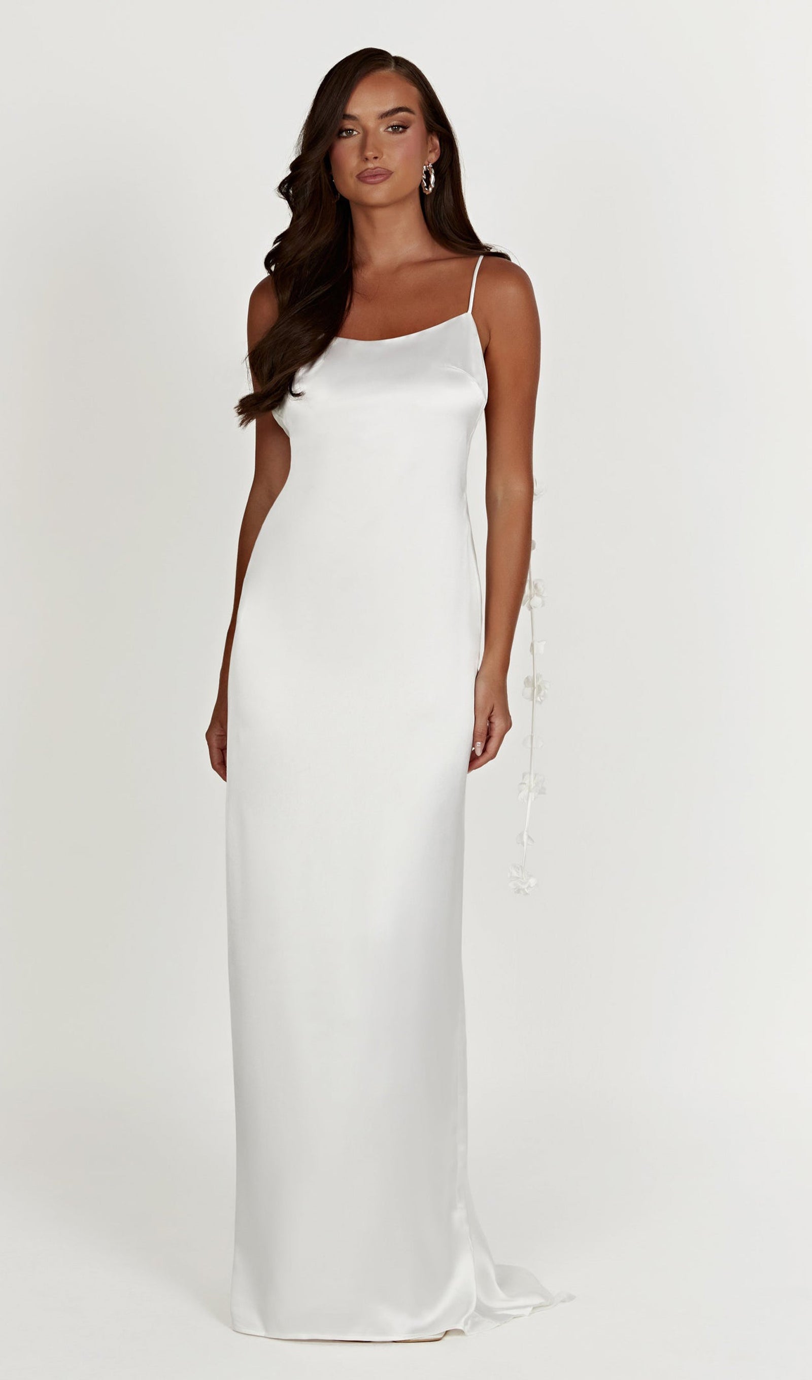 Gül Sırt Dekolteli Saten Elbise Maksi Elbise