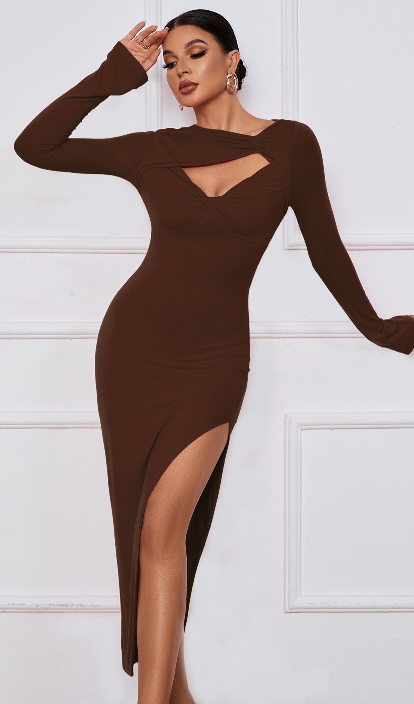 Kesik Yırtmaçlı Midi Elbise