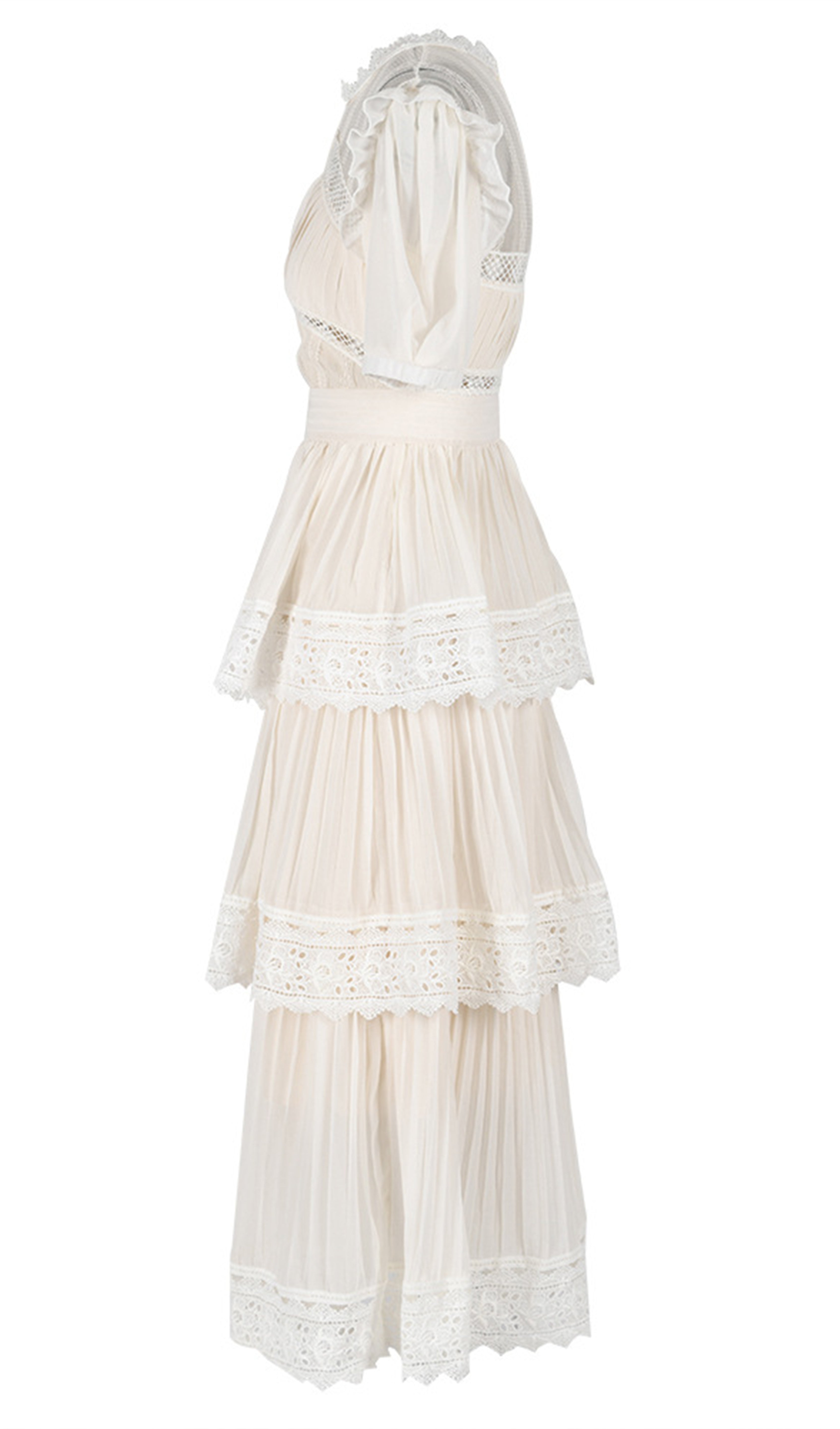 Pileli Dantel Maksi Elbise