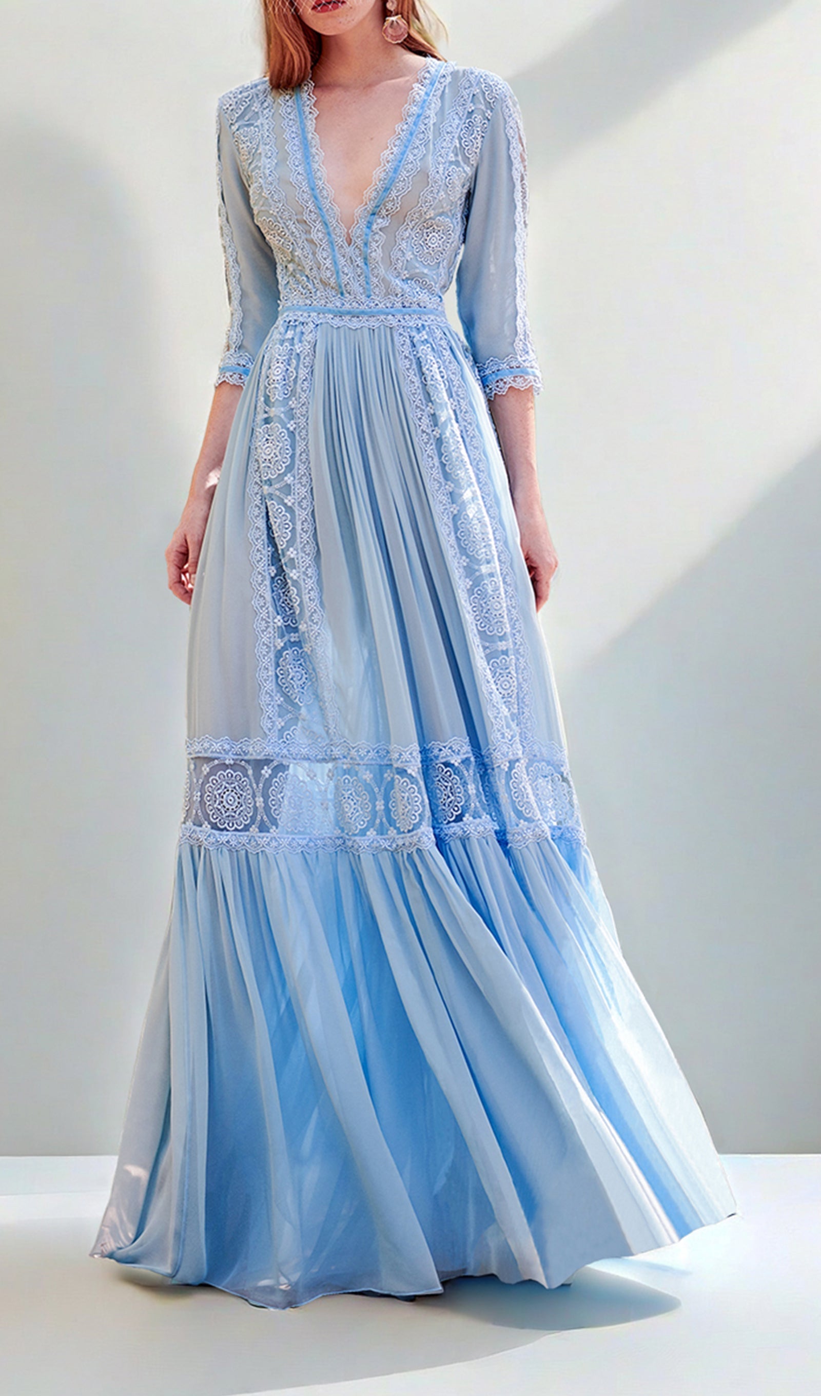 Kroşe Dantel V Yaka Maxi Salıncak Elbise