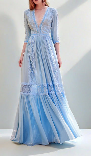 Kroşe Dantel V Yaka Maxi Salıncak Elbise