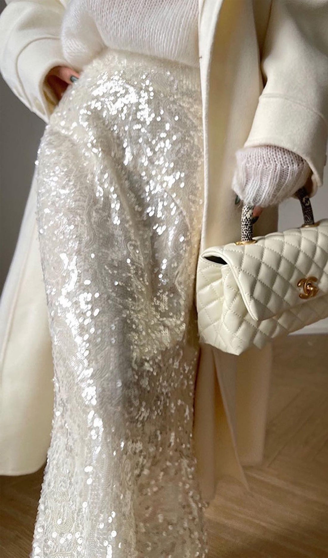 Deniz Kızı Payetli İnce Midi Etek