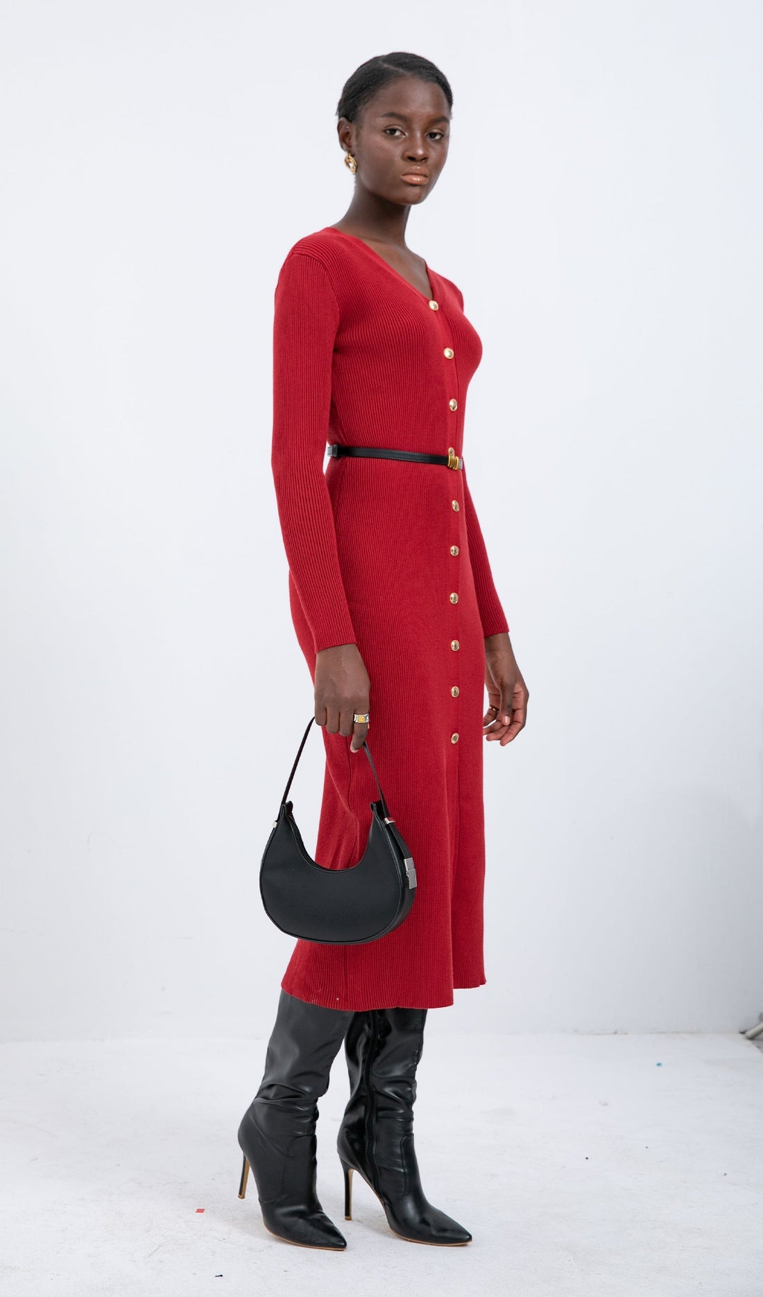 Trendy Kırmızı Örme Midi Elbise