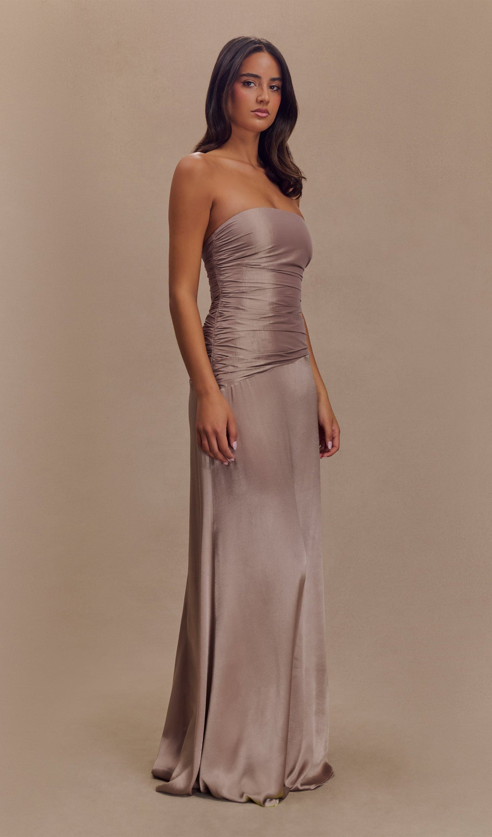 Straplez Tafta Maksi Elbise