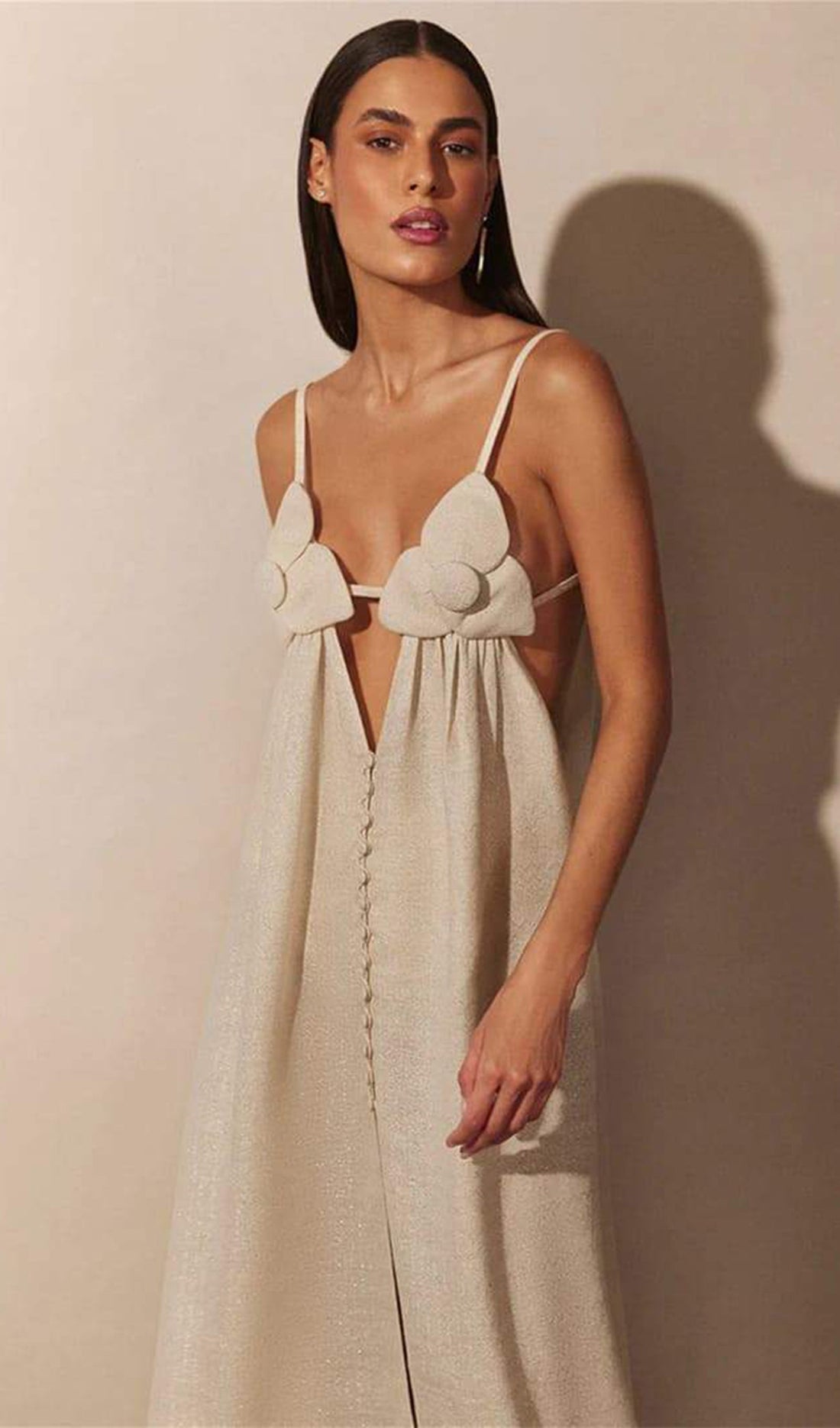 V Yaka Çiçekli Yüksek Yırtmaçlı Maksi Elbise