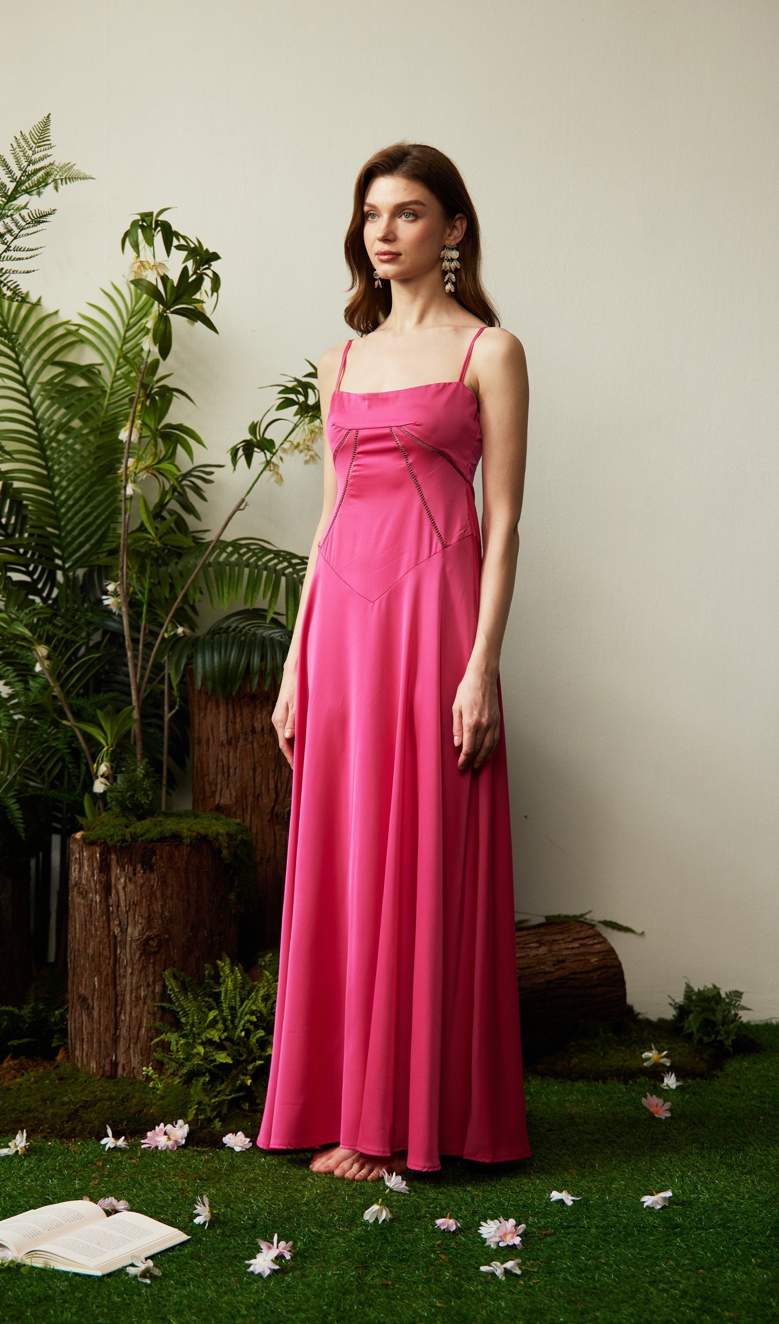 Saten Dantelli Maksi Elbise