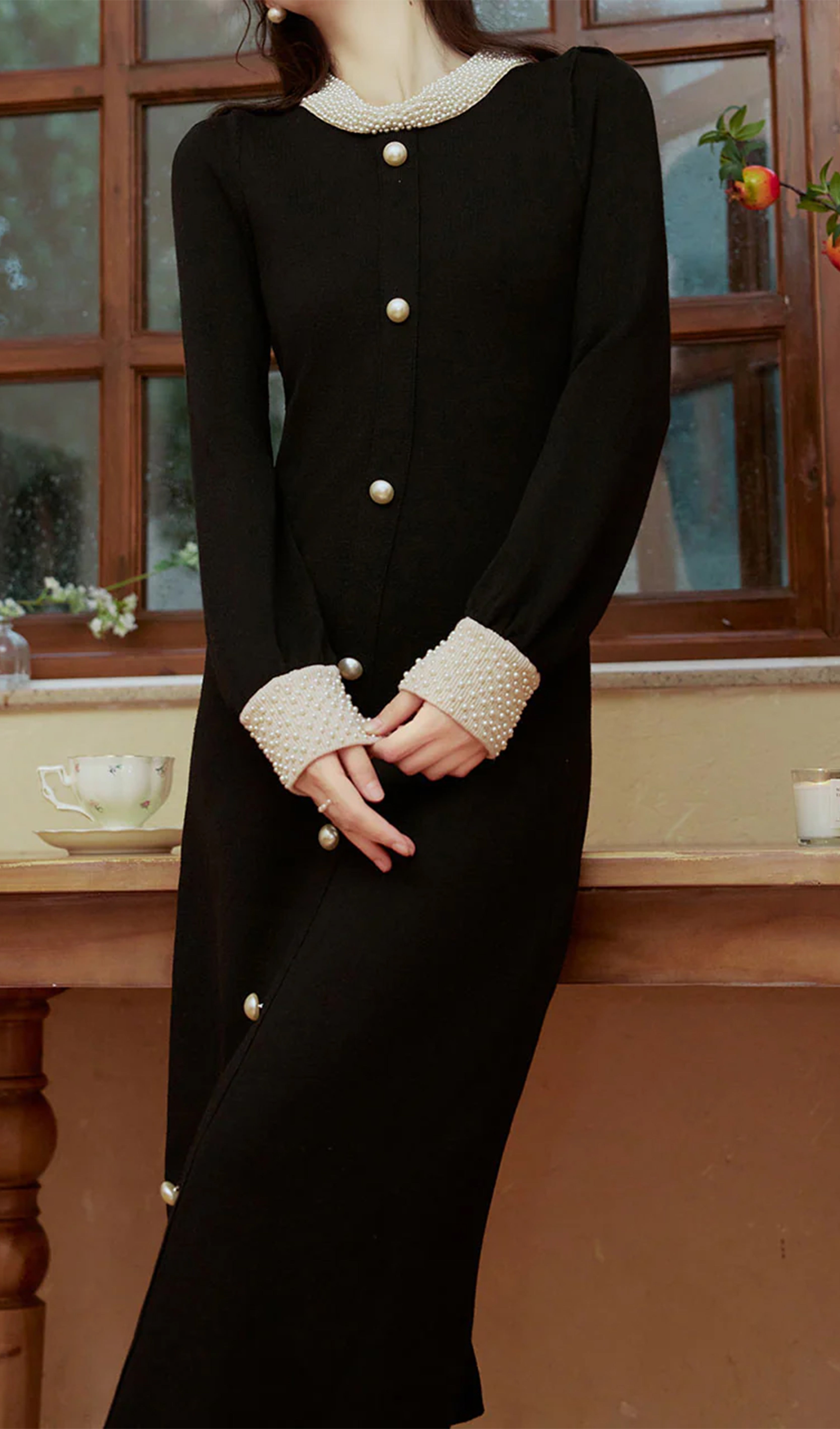 İnci Hepburn Tarzı Örme Midi Elbise