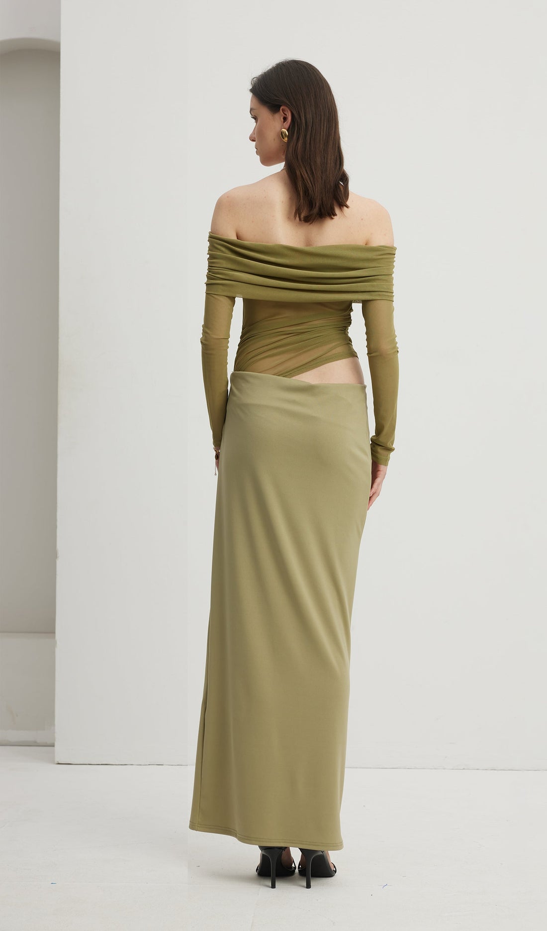 Kapalı Omuz Şeffaf Maksi Örgü Yeşil