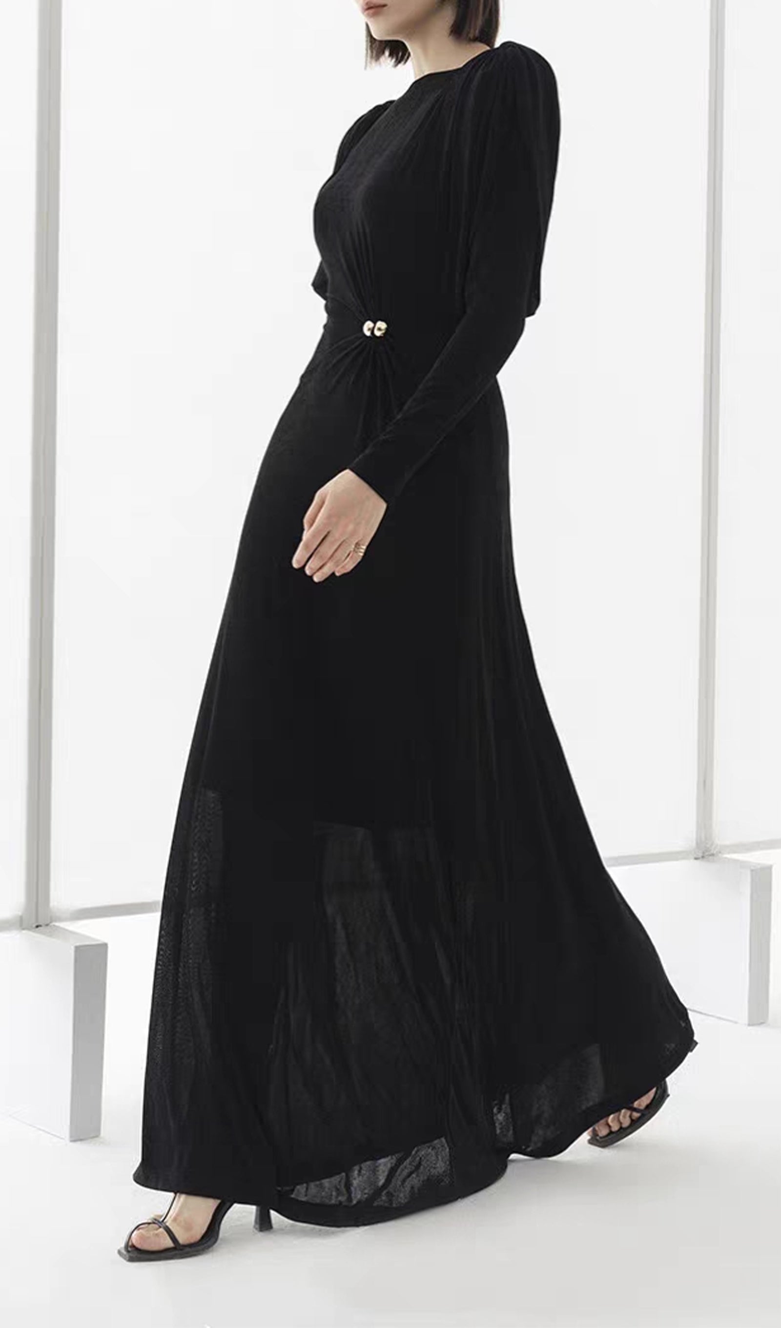 Metalik Dekorlu Maksi Elbise