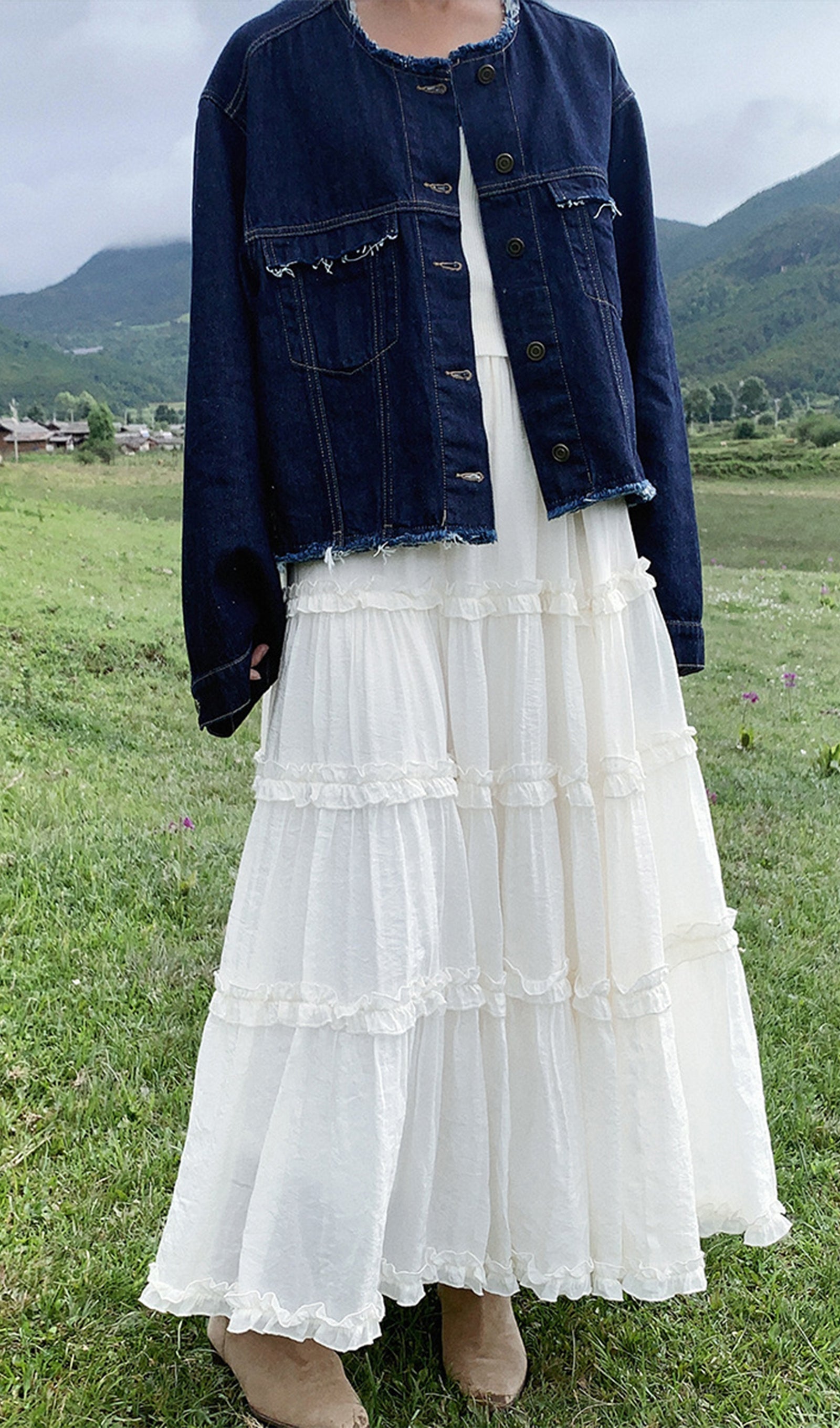 Düz Fırfırlı Maksi Etek