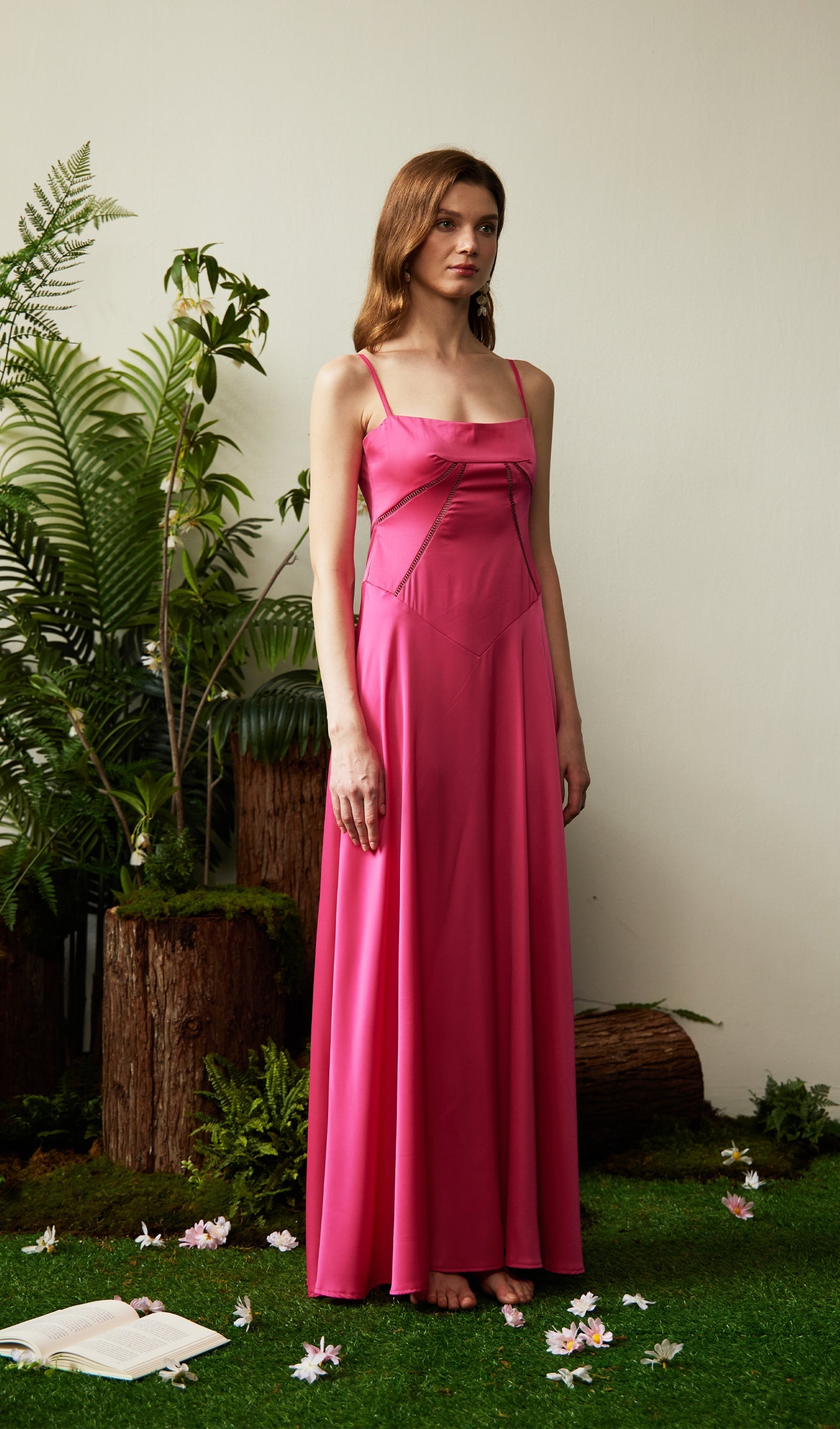 Saten Dantelli Maksi Elbise