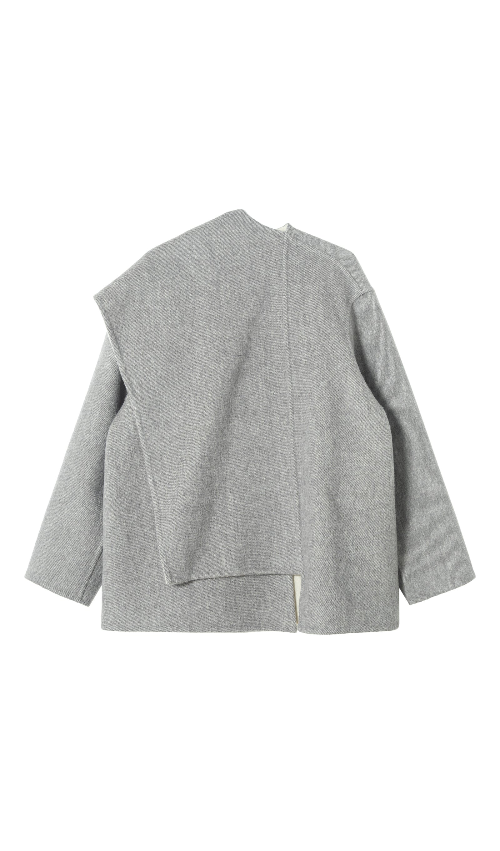 Solid Pelerin Stili %100 Yün Kaban-Gri