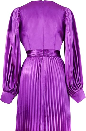 Mor Saten Pileli Maksi Elbise