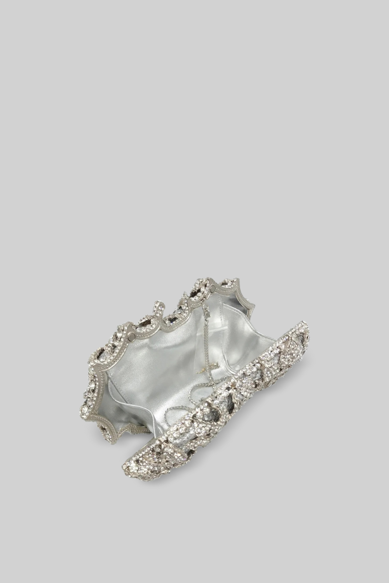 Kristal süslemeli clutch çanta - Gümüş