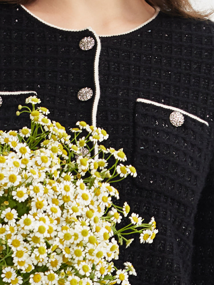 Yün Karışımlı Pullu Örme Kadın Hırka