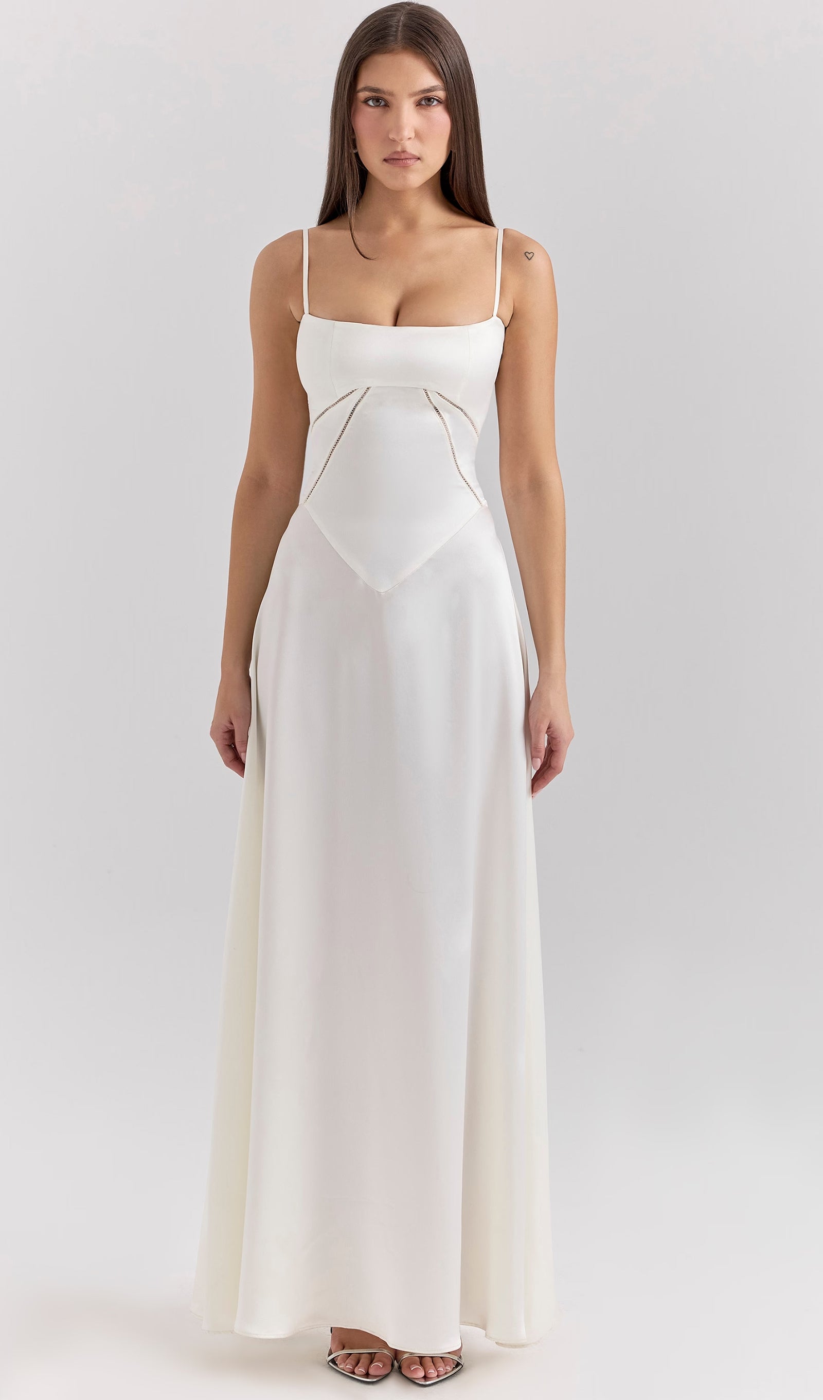 Saten Dantelli Maksi Elbise