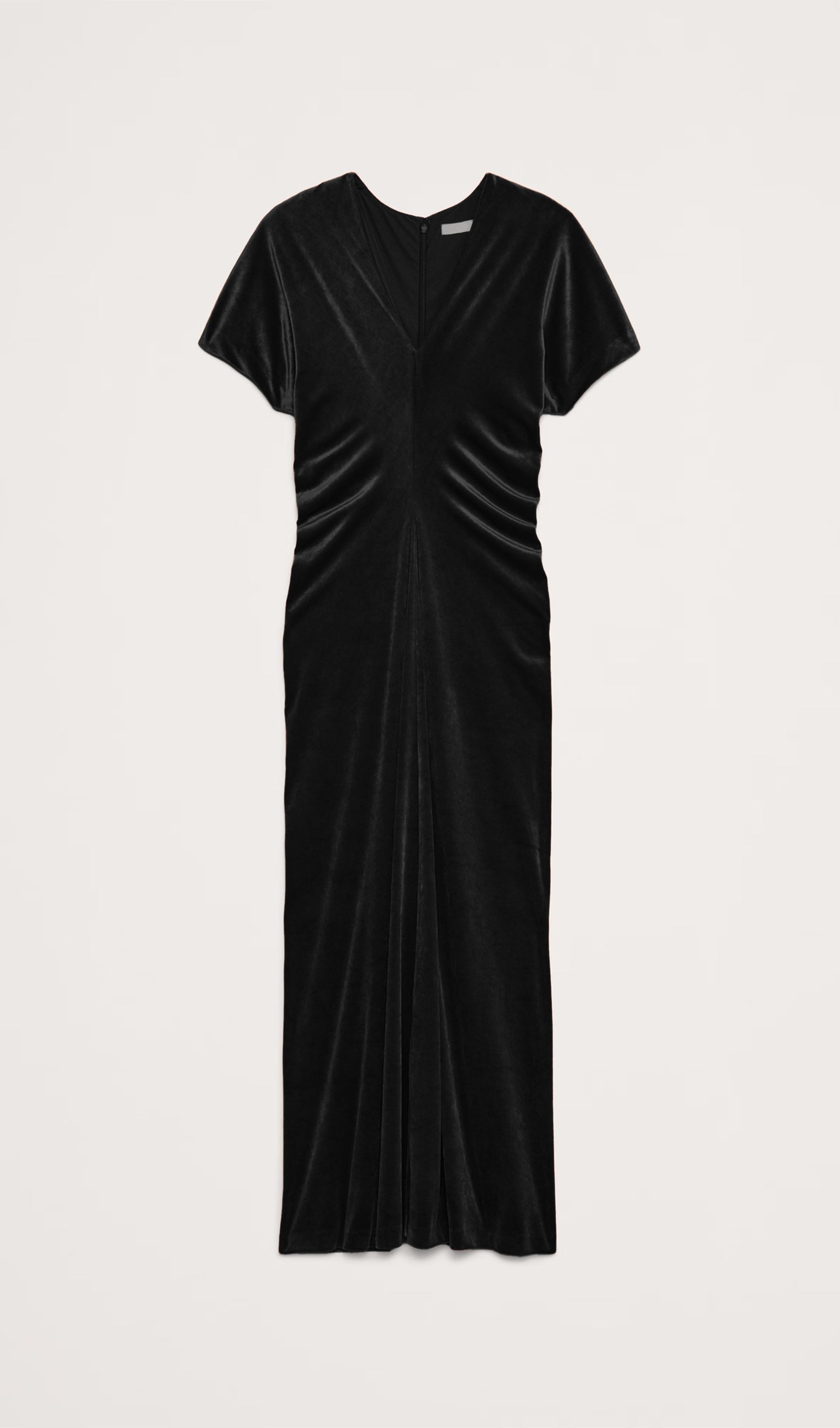 Biye Kesimli Kadife Maksi Elbise-Siyah