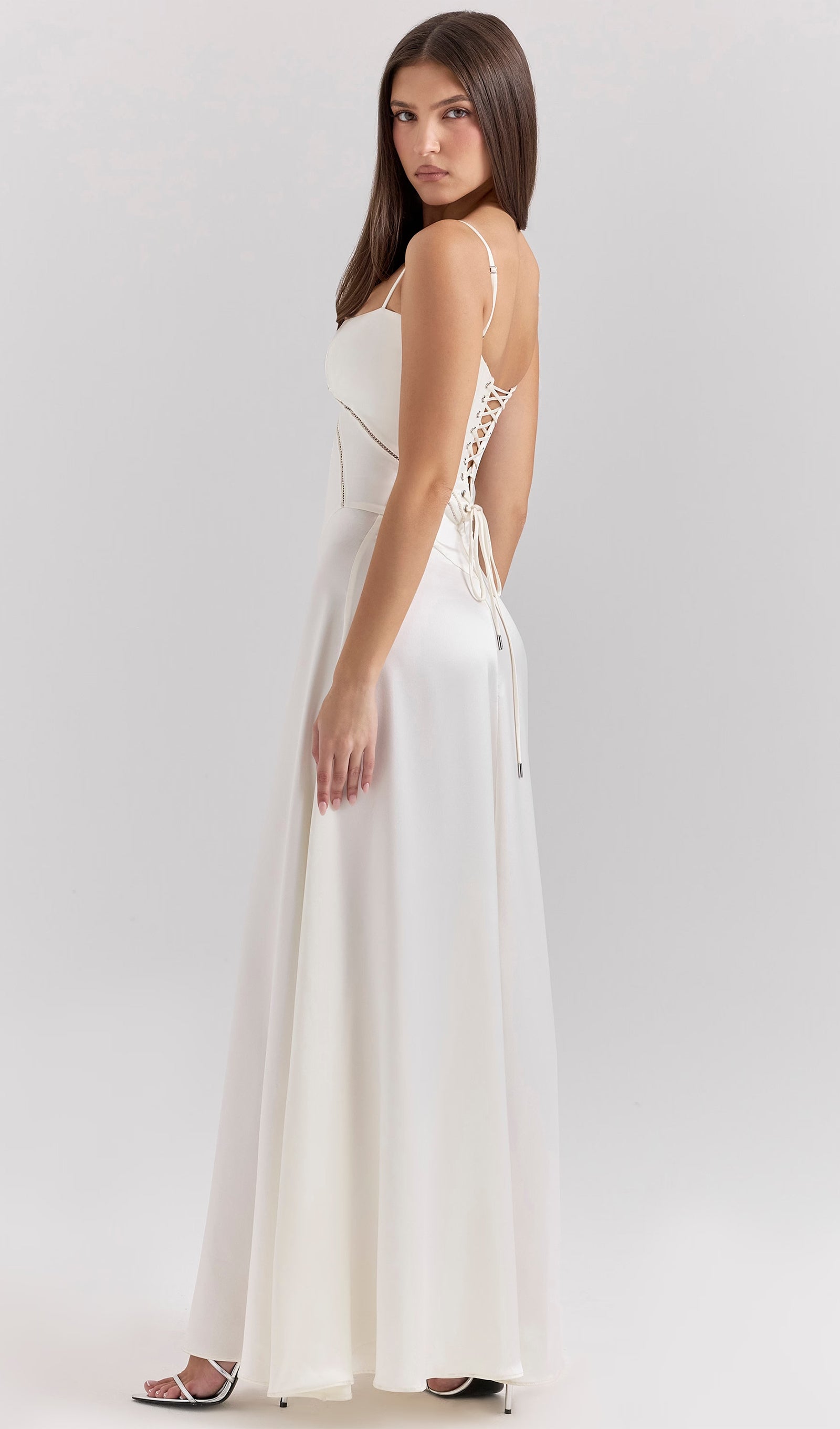 Saten Dantelli Maksi Elbise