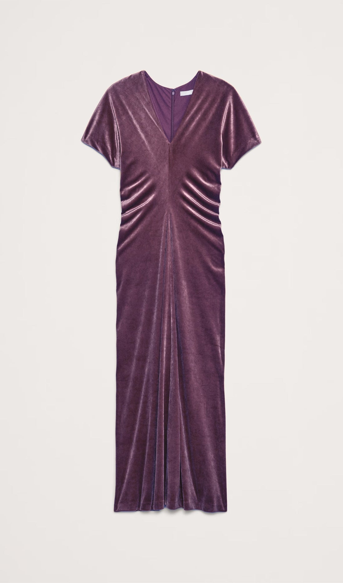 Biye Kesimli Kadife Maksi Elbise-Ruby Plum