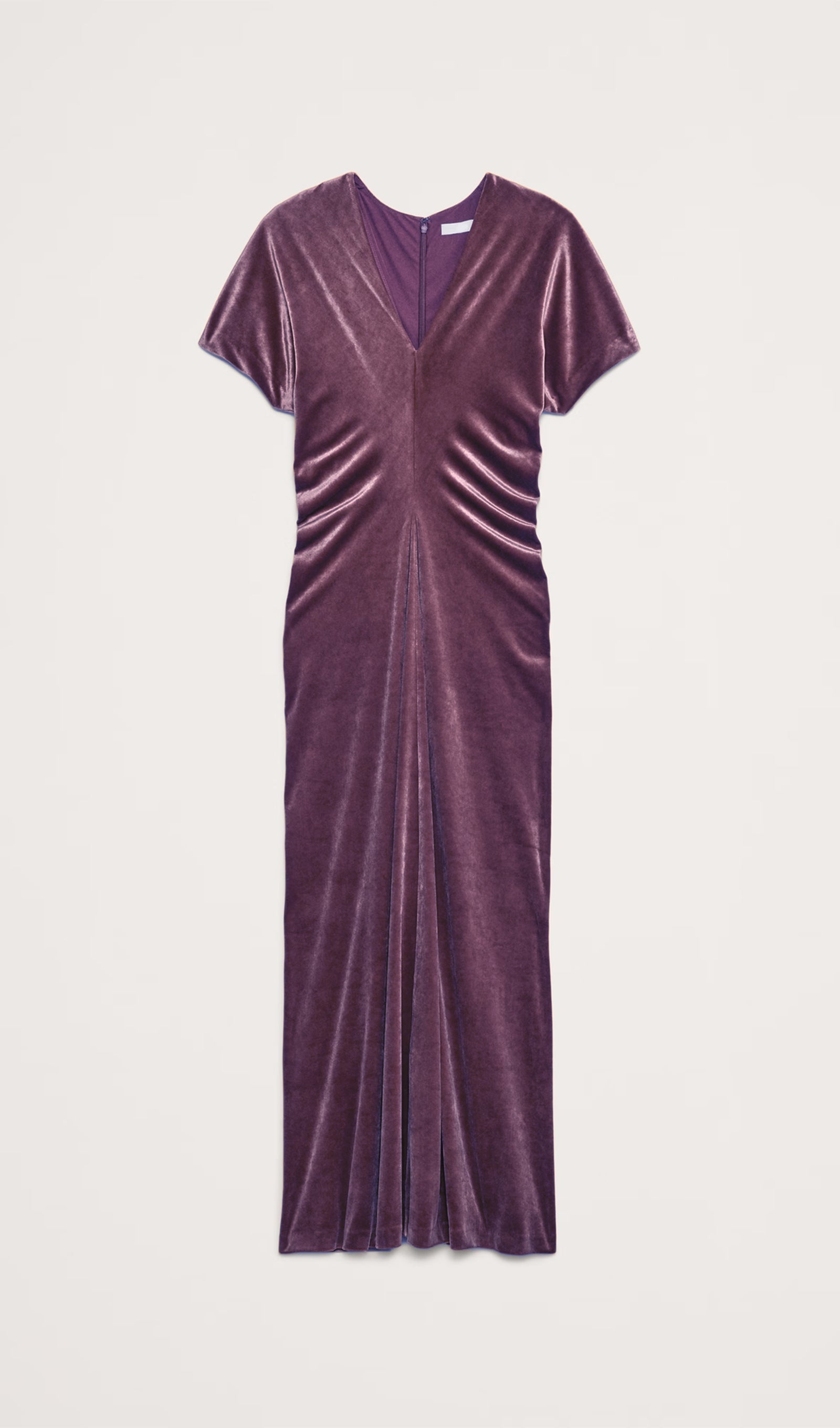 Biye Kesimli Kadife Maksi Elbise-Ruby Plum