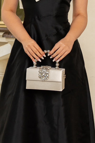 Saten Elmas Süslemeli Çanta - Bej