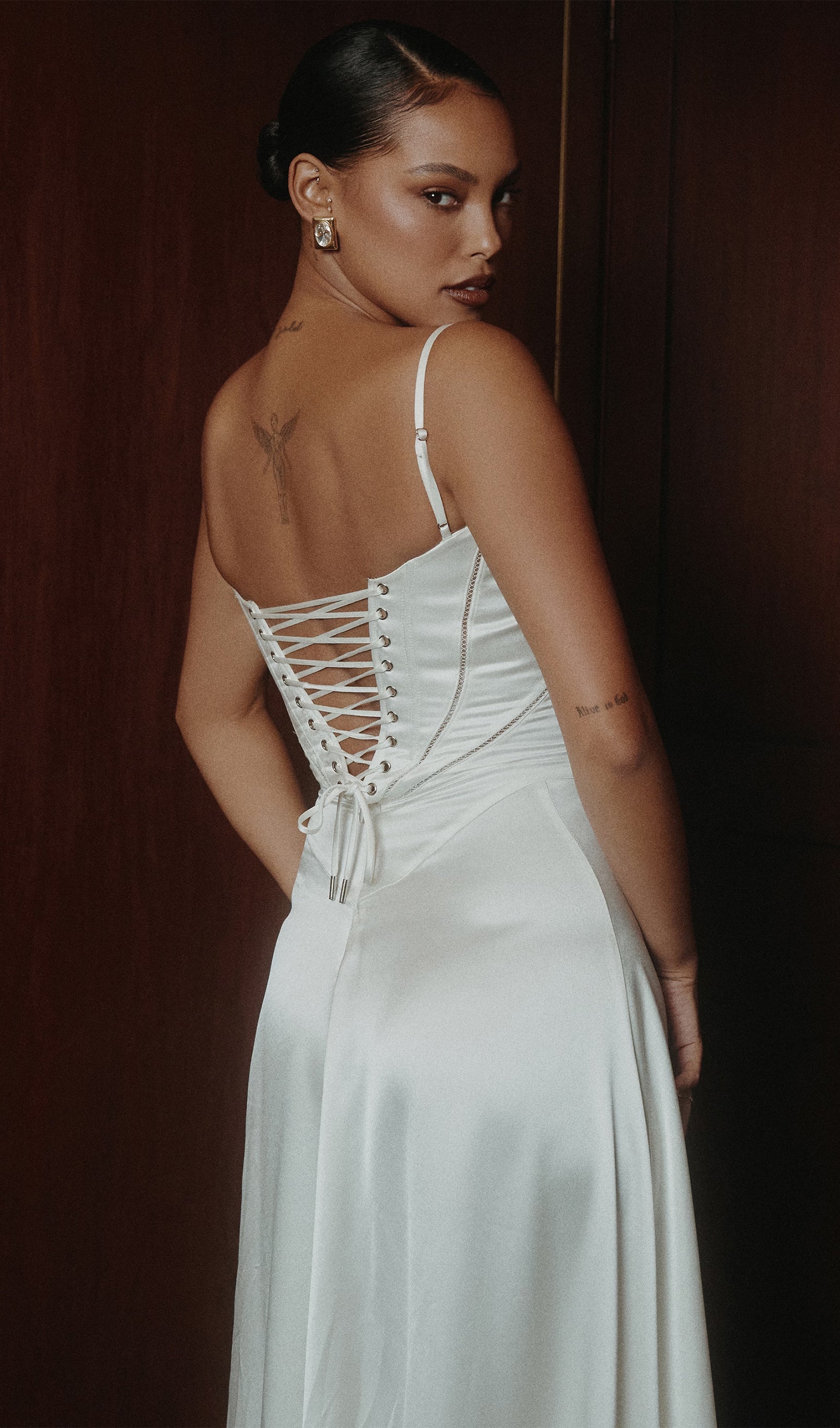 Saten Dantelli Maksi Elbise