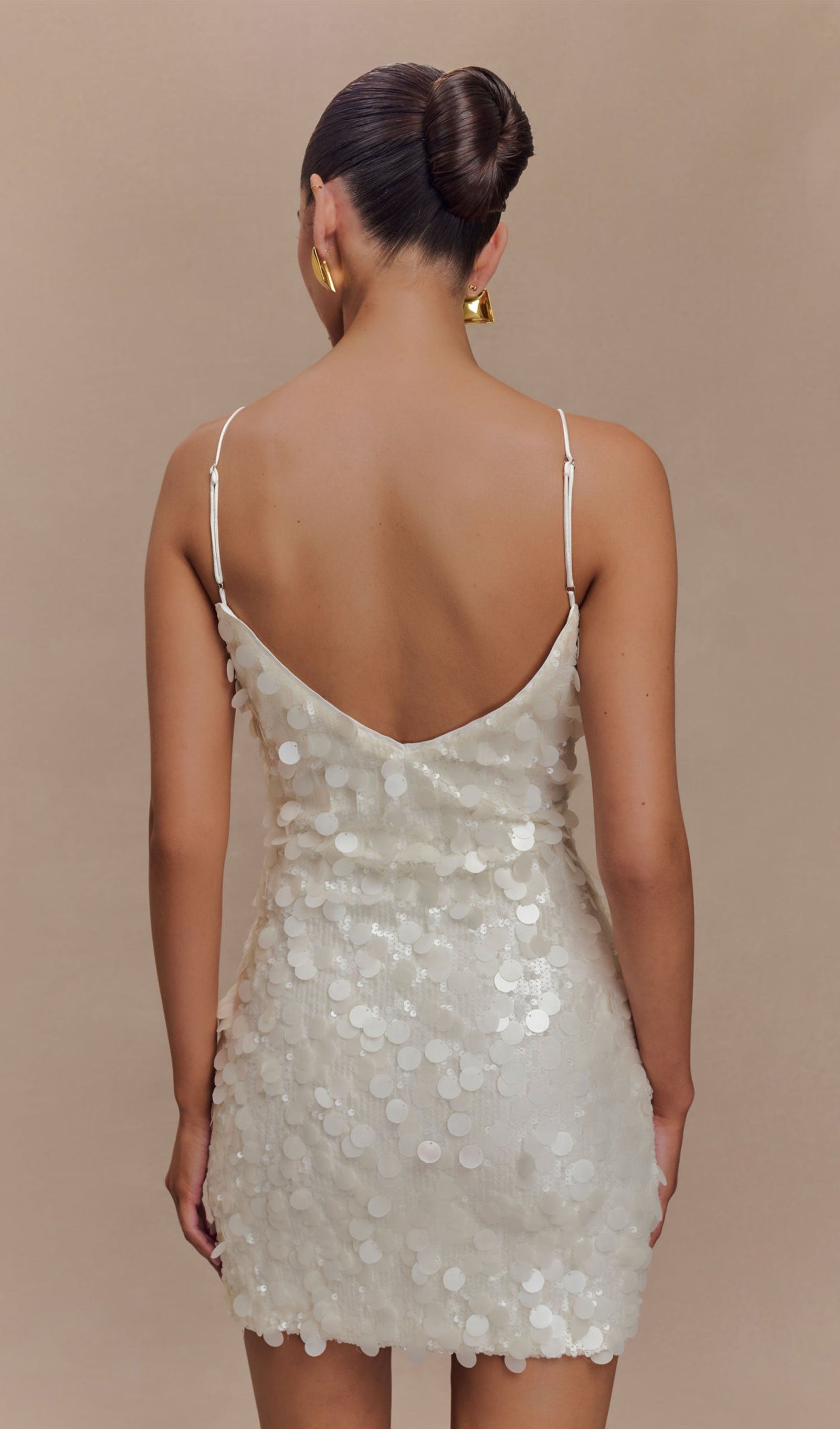 Payetli Mini Elbise - Beyaz