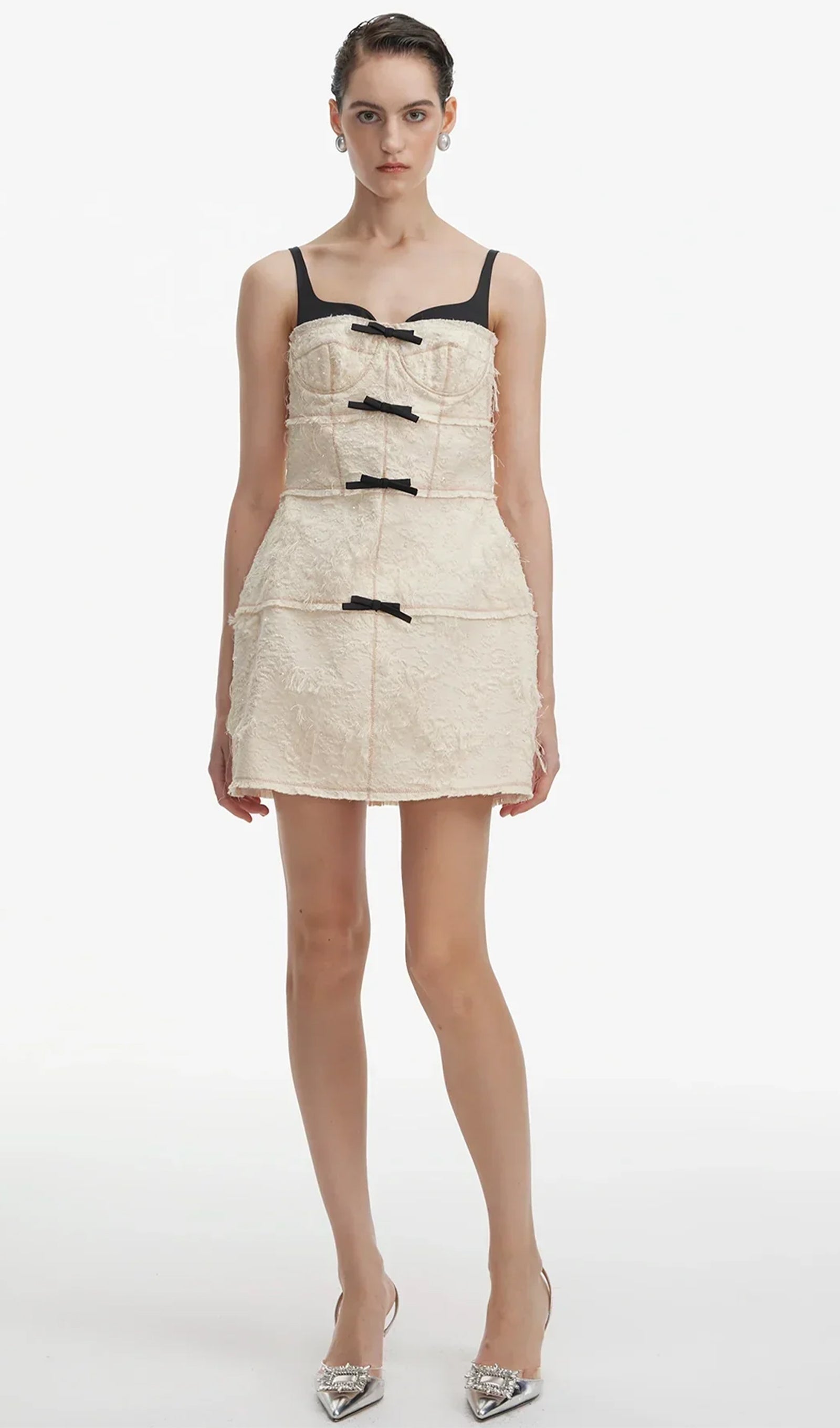 Tüylü Siyah /Beyaz Mini Elbise