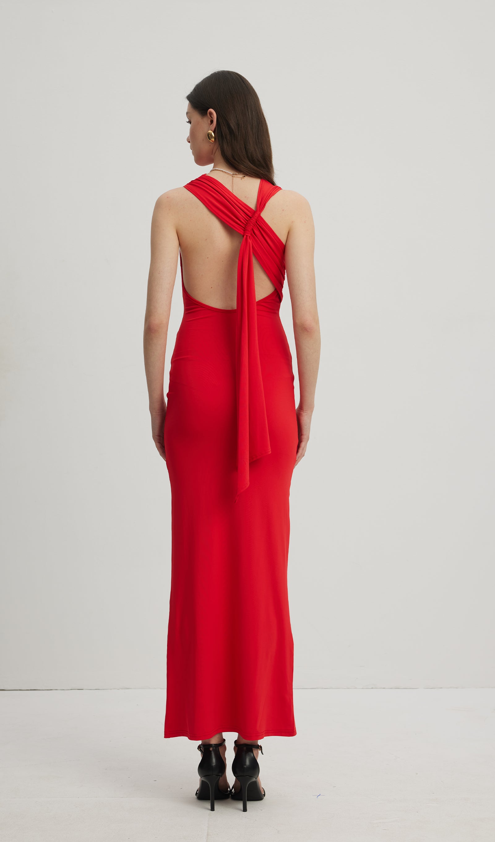 Asimetrik Scuba Jersey Maksi Elbise Ruby