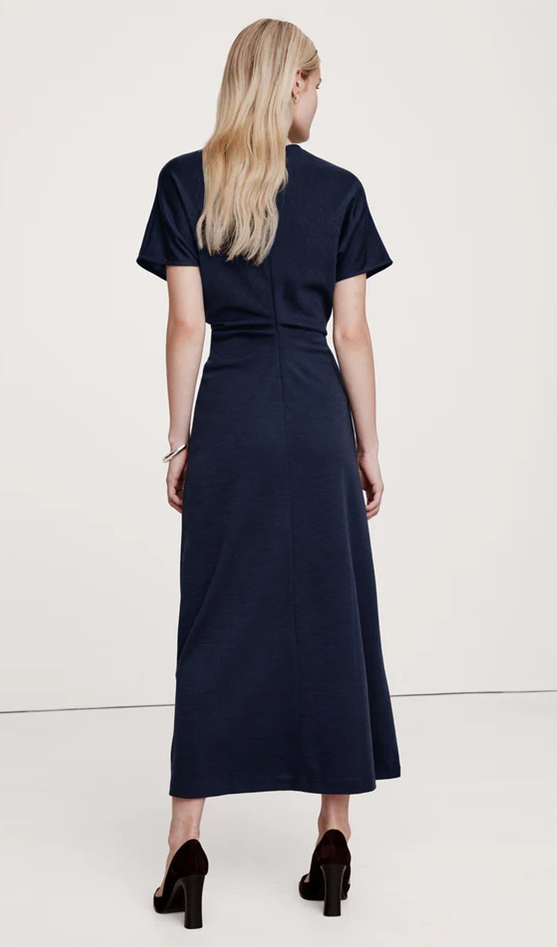 Mavi Yün Karışımlı Scuba Midi Elbise