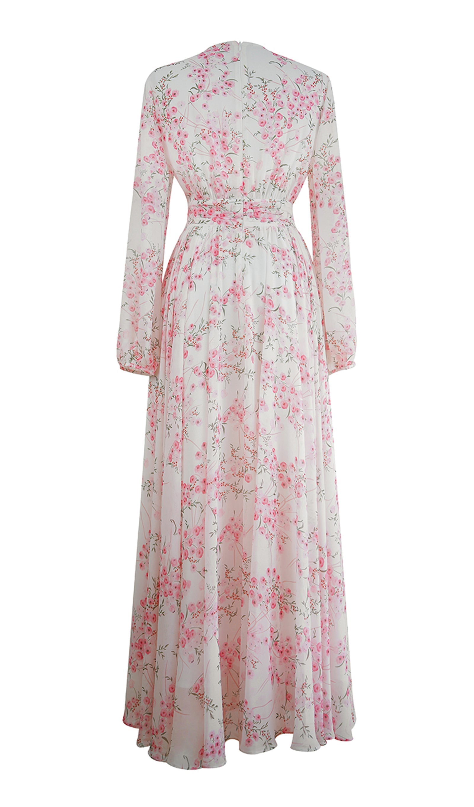 Uzun Kollu Çiçekli Fit ve Flare Maksi Elbise