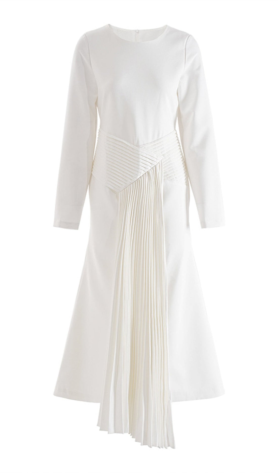 Düz Beyaz Fırfırlı Midi Elbise