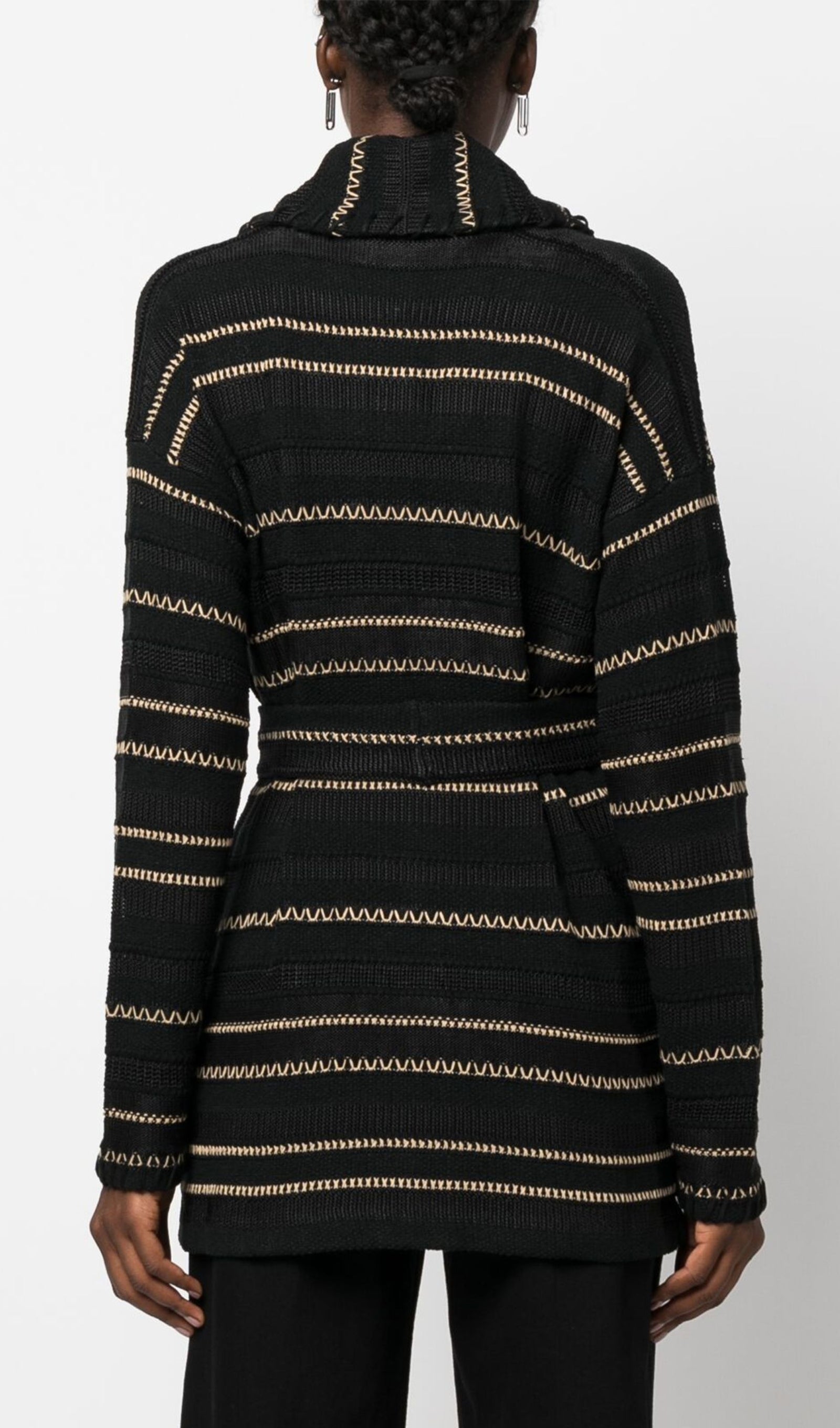 Kontrast Dikişli Kuşaklı Hırka