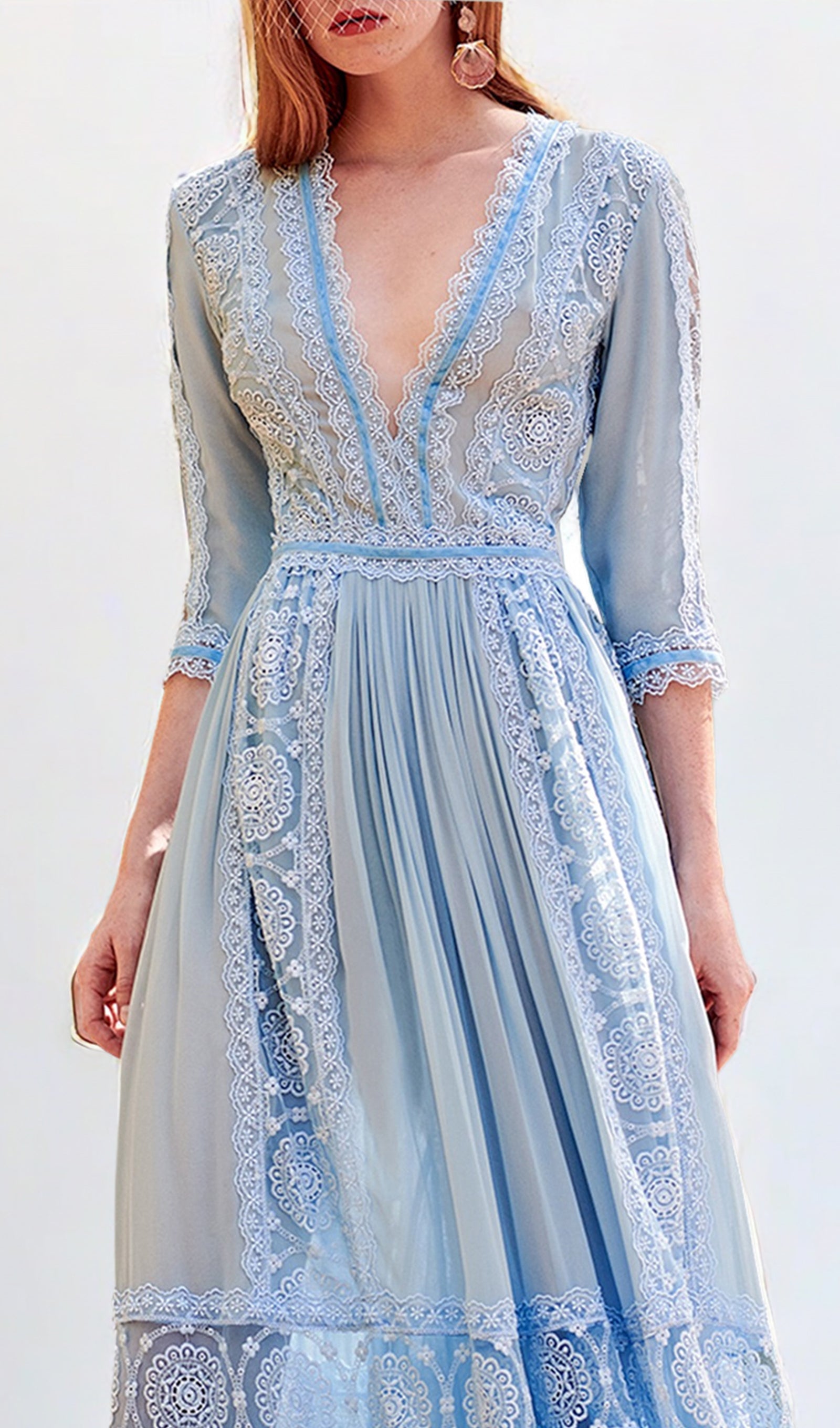 Kroşe Dantel V Yaka Maxi Salıncak Elbise