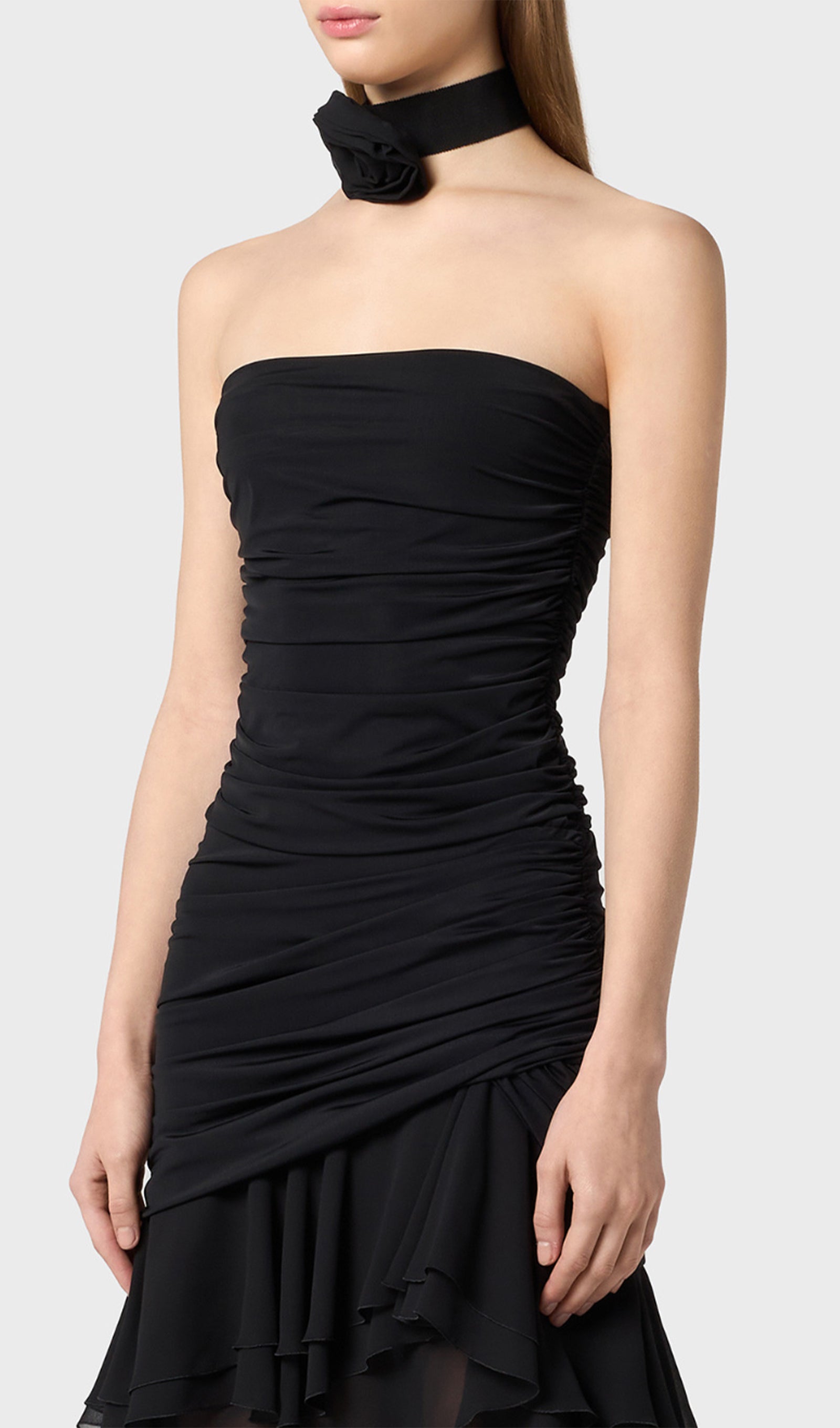 Büstiyer Şifon Fırfırlı Midi Elbise