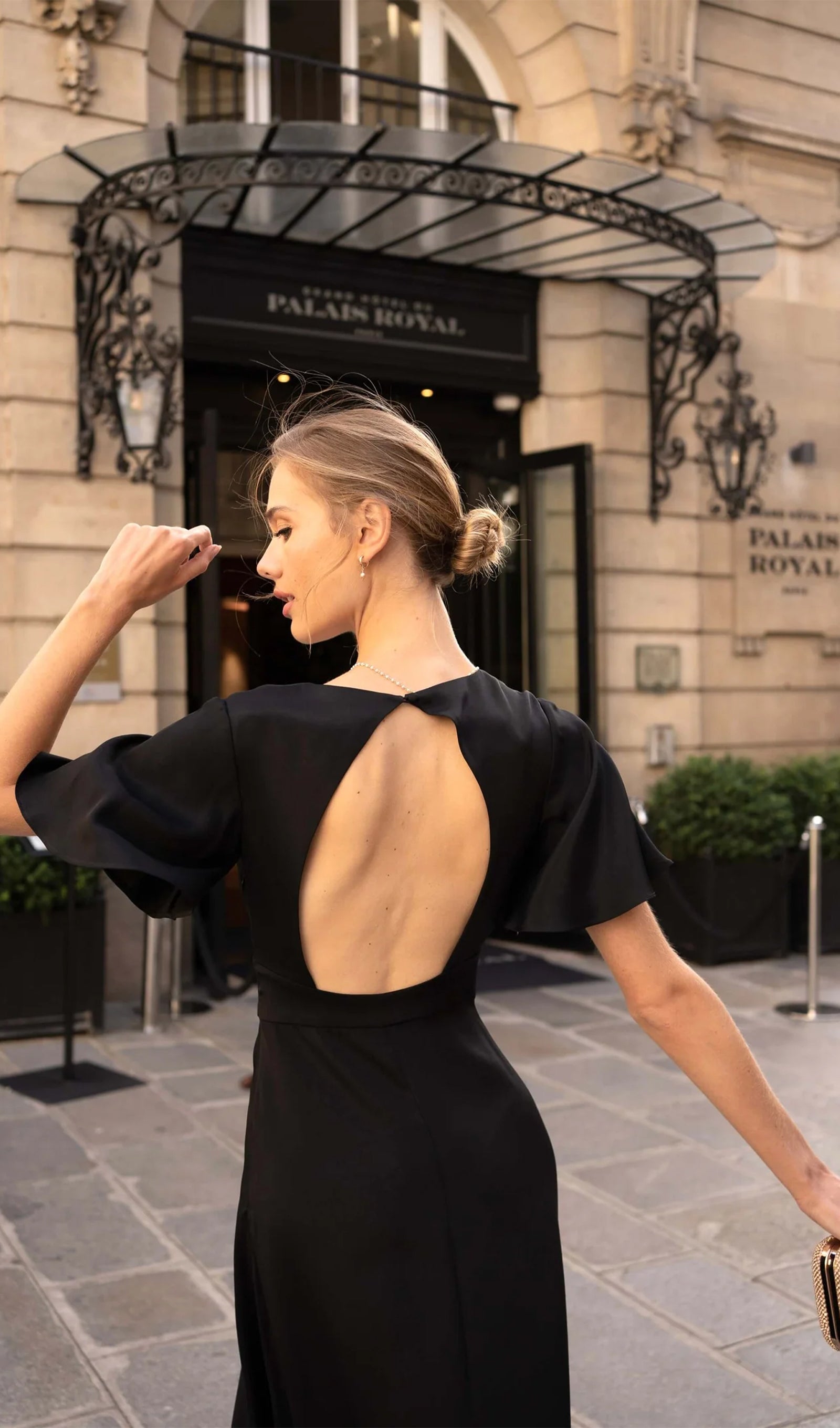 V Yaka Abiye Midi Elbise-Siyah