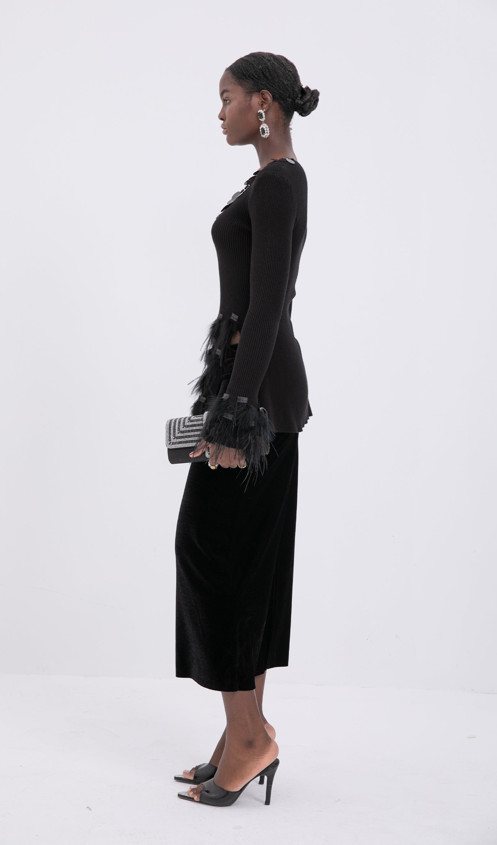 Kadife Midi Etek-Siyah