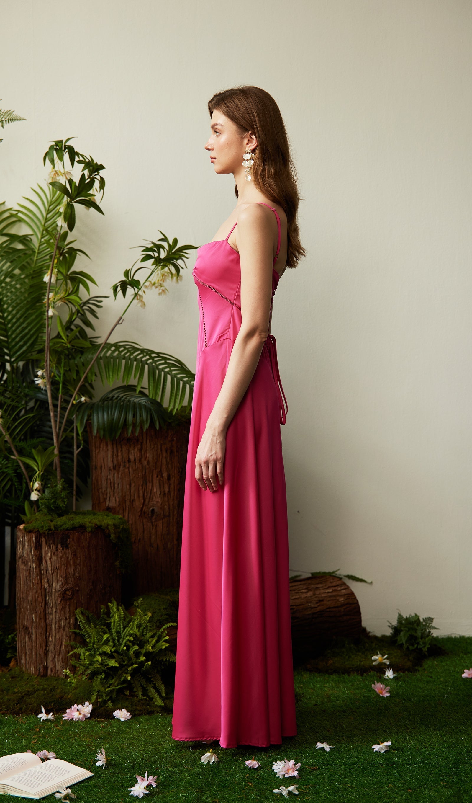 Saten Dantelli Maksi Elbise