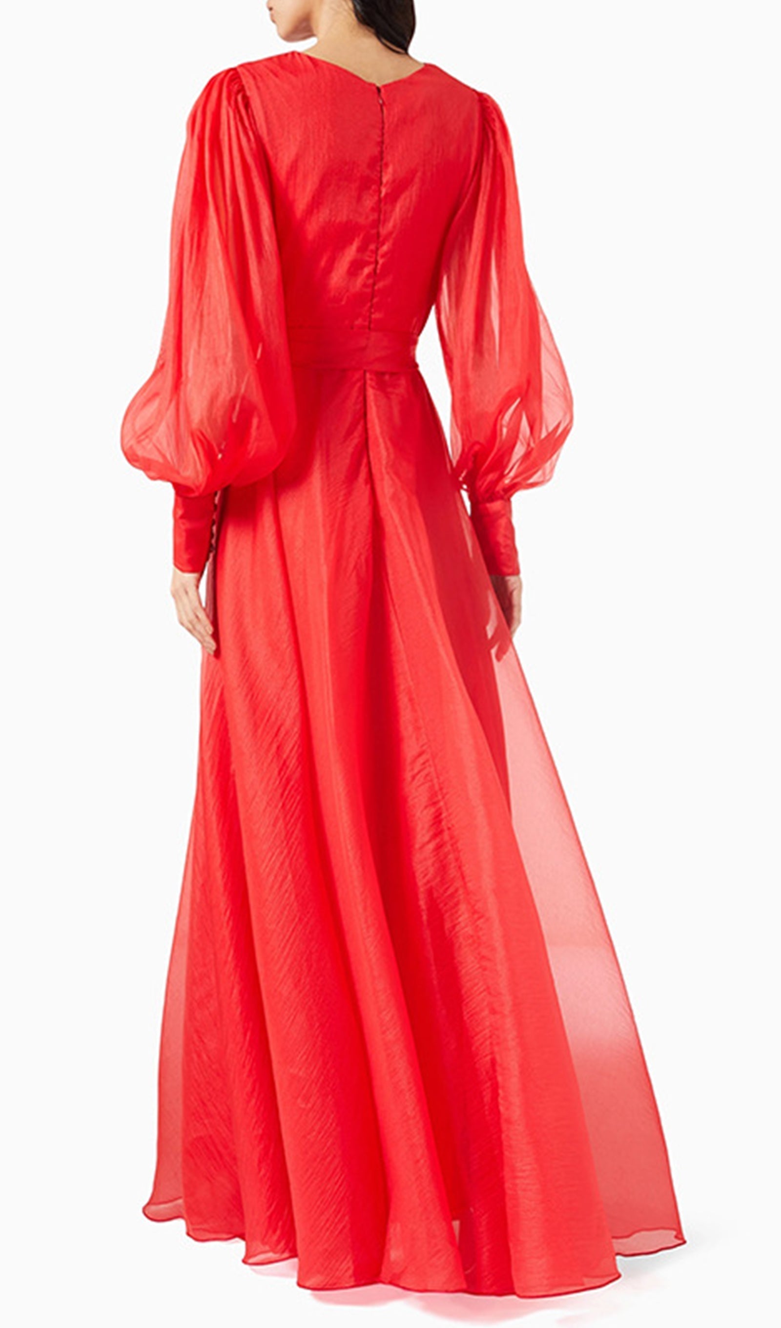 Fener Kollu V Yaka Bel Kemerli Maksi Elbise