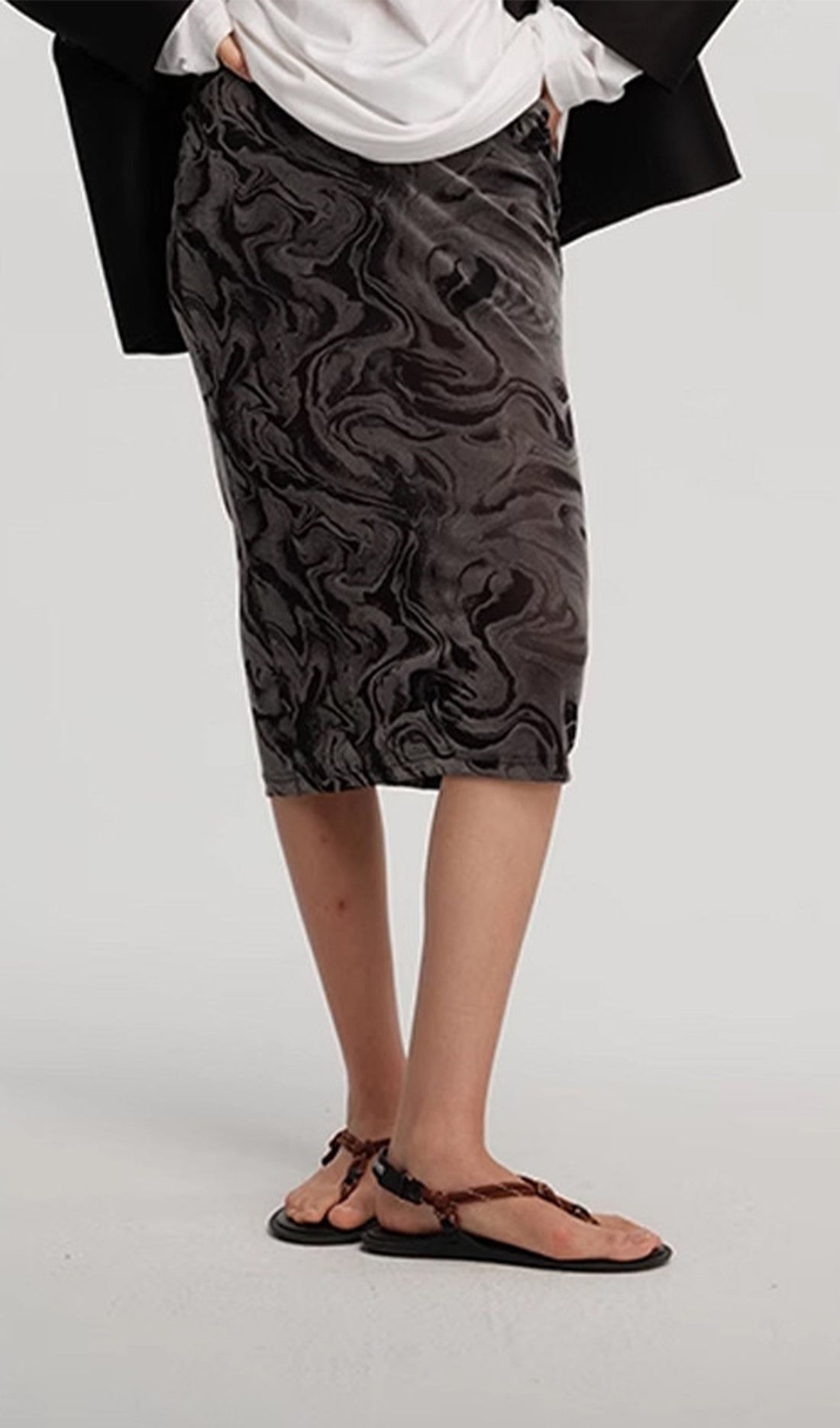 Desen Dokulu Midi Etek